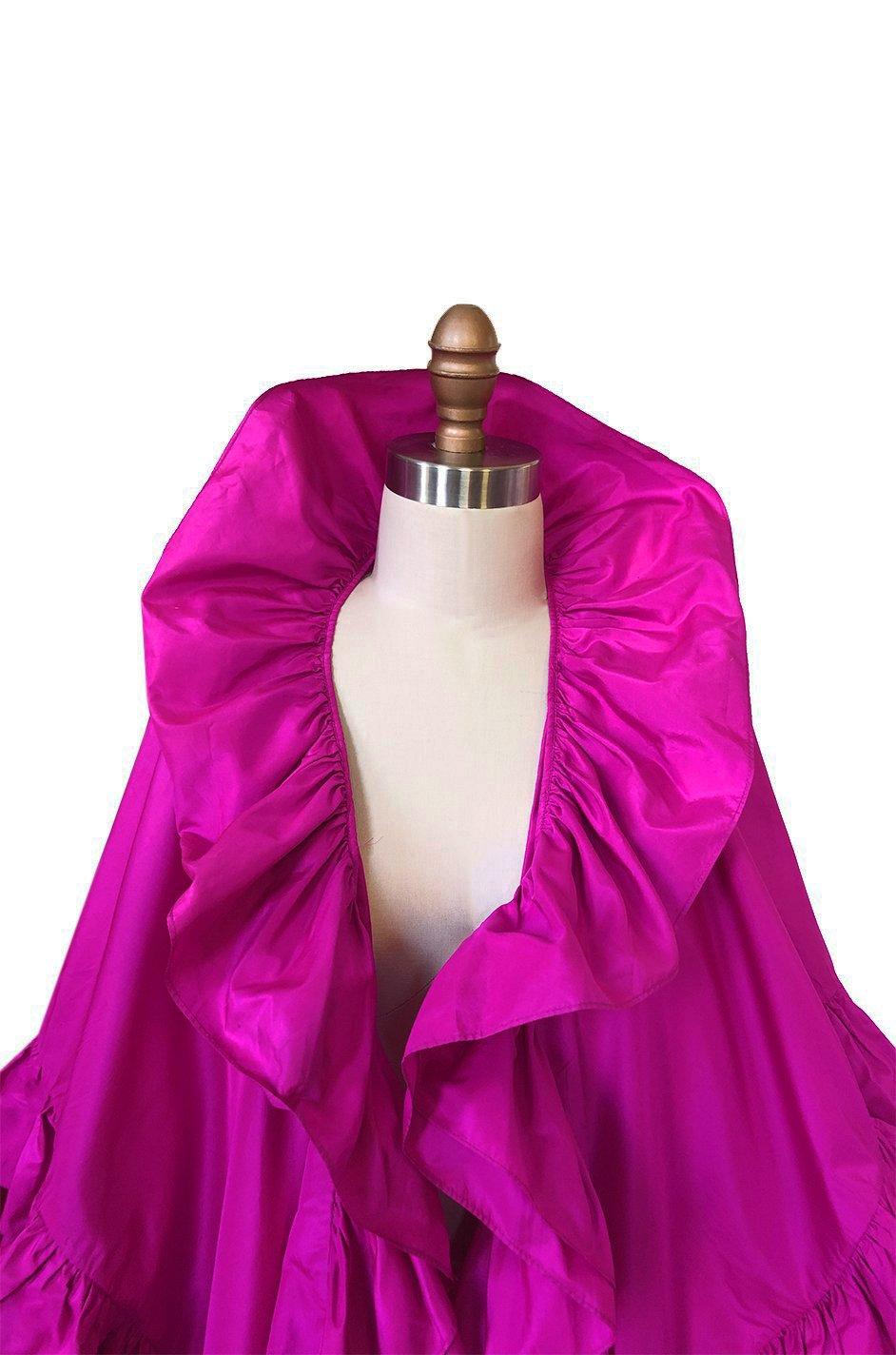 1970s Christian Dior Silk Pink Fuschia Ruffled Evening Cape or Shawl 3