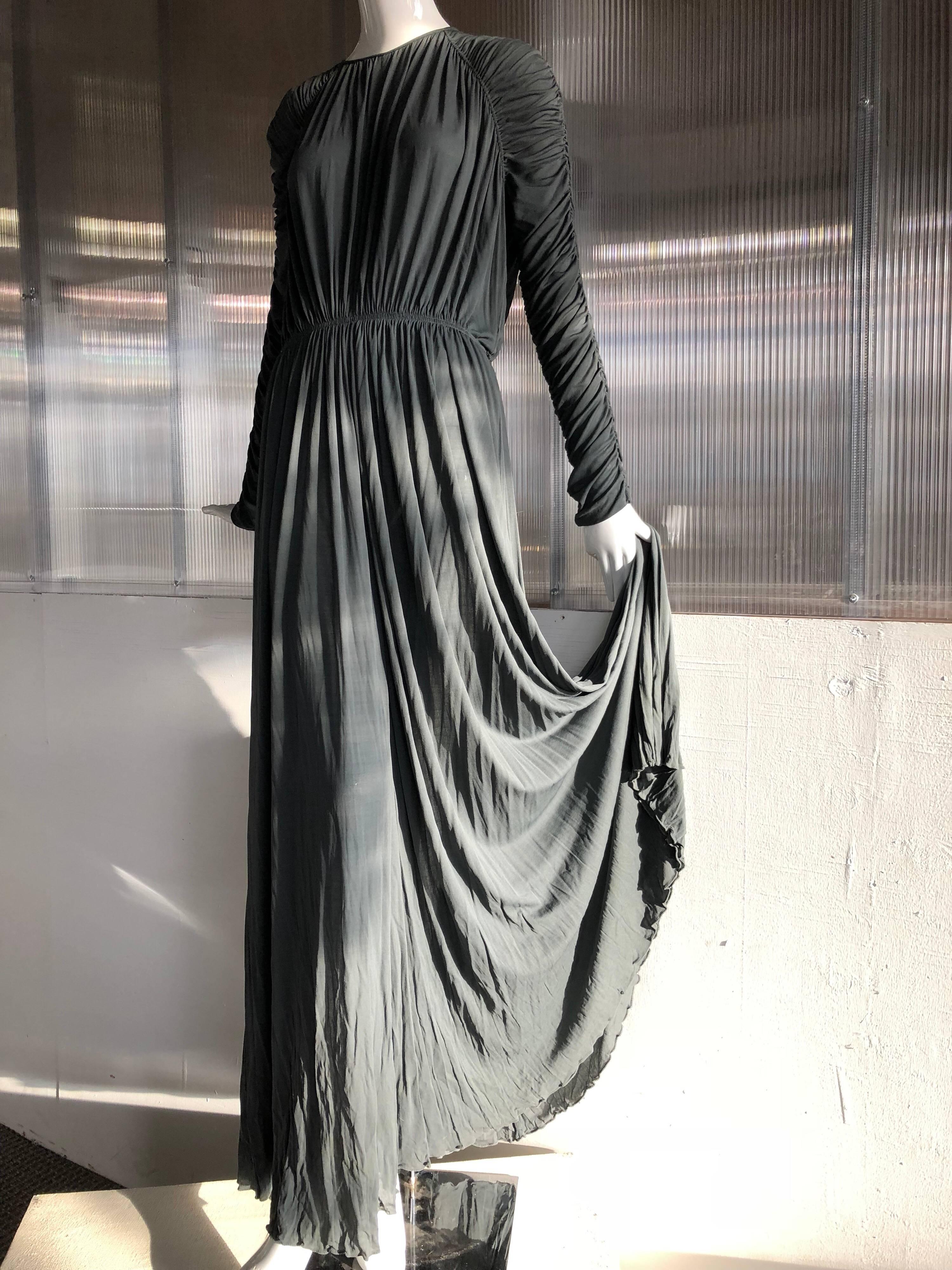 1970s Christian Dior Slate Gray Fine Silk Jersey Ruched Grecian-Style Gown 6