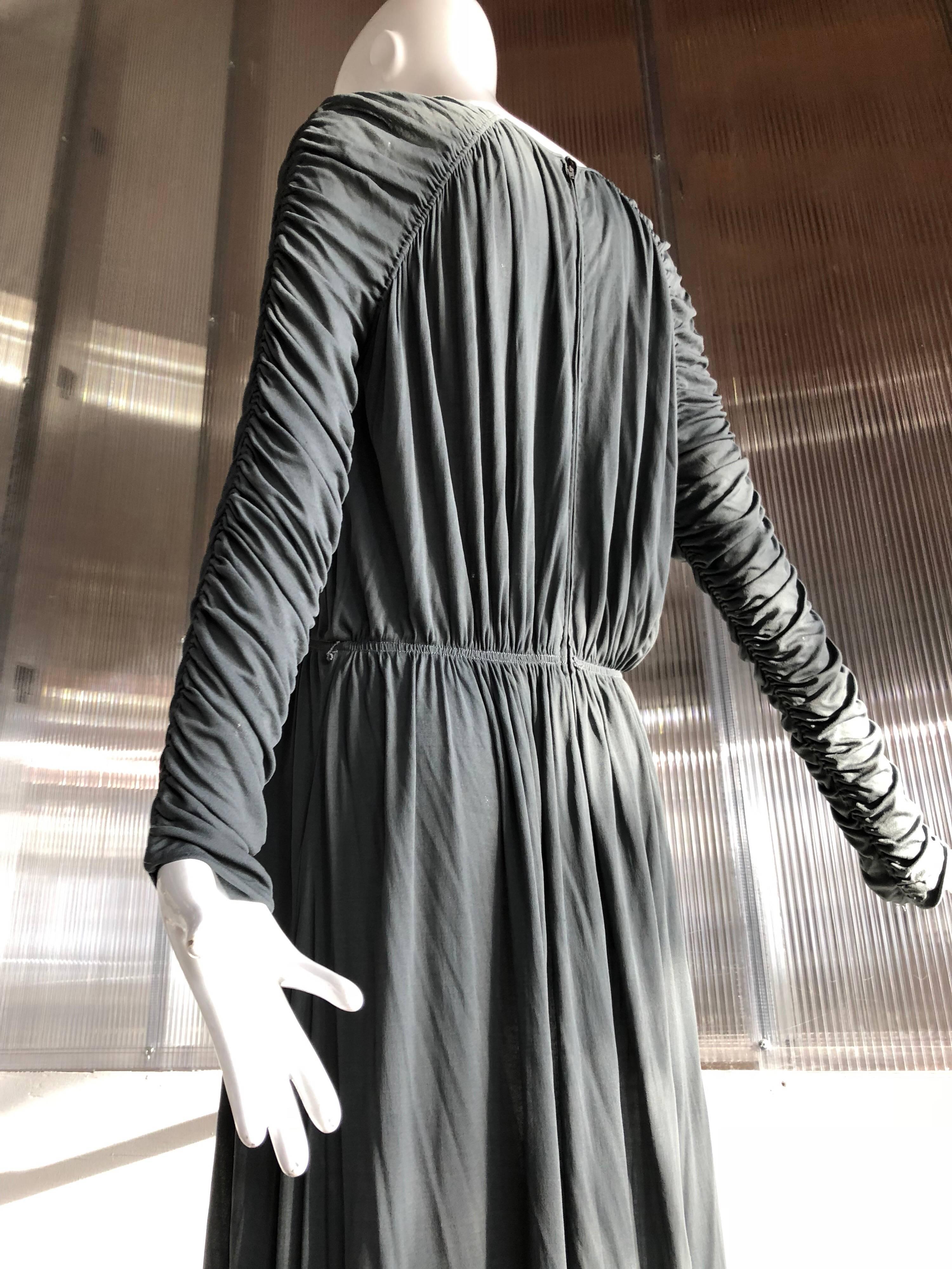 1970s Christian Dior Slate Gray Fine Silk Jersey Ruched Grecian-Style Gown 3