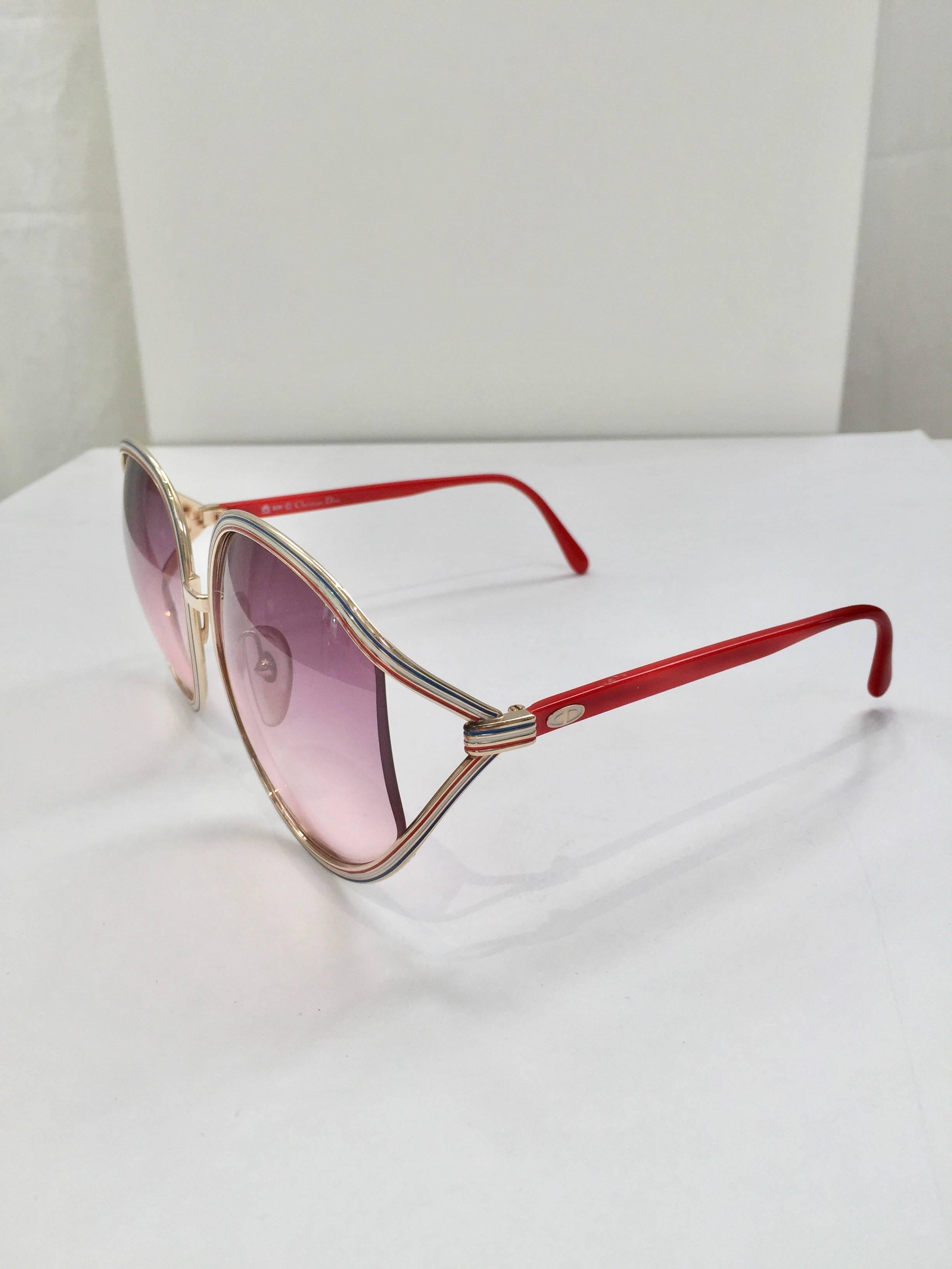 Beige 1970s Christian Dior tri color frame sunglasses For Sale