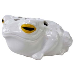 1970s Christian Dior White Ceramic Frog Shaped Retro Flower Frog