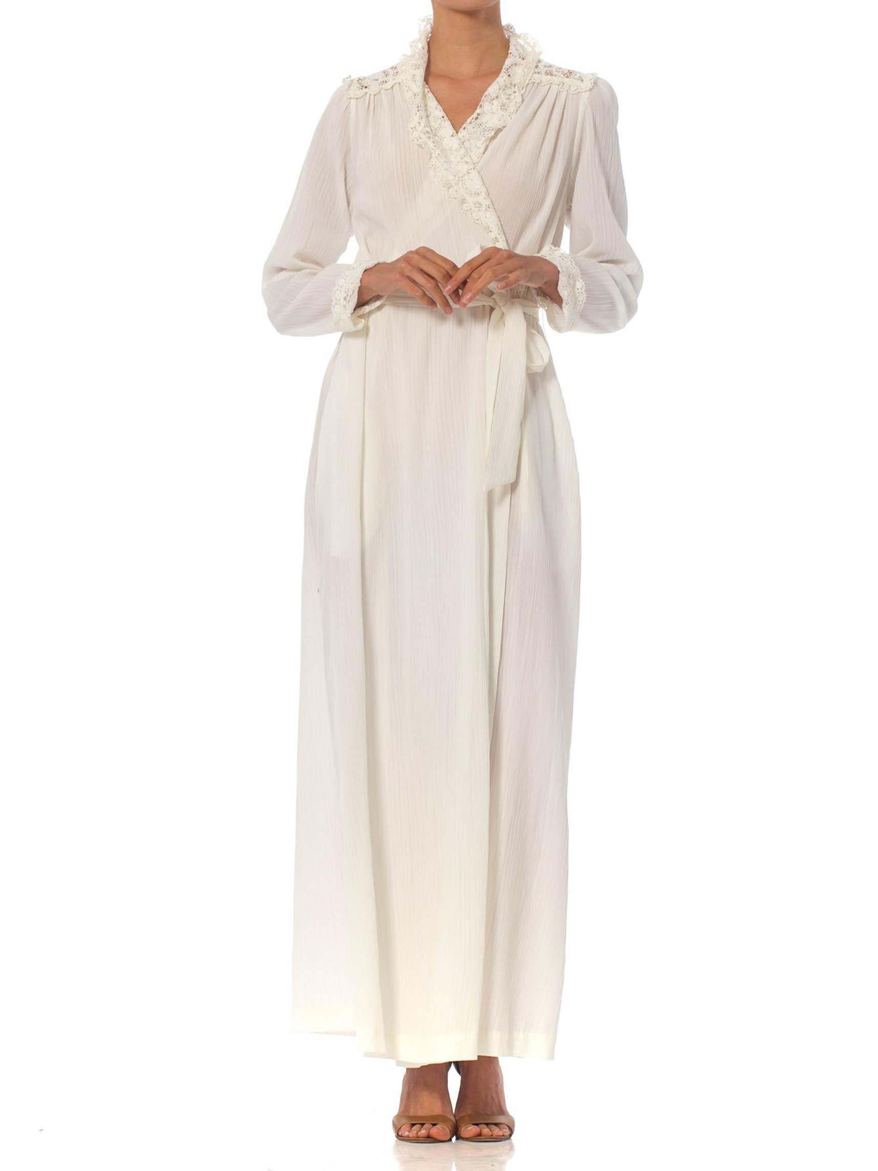 1970S CHRISTIAN DIOR White Cotton & Lace Wrap Dress / Robe 1