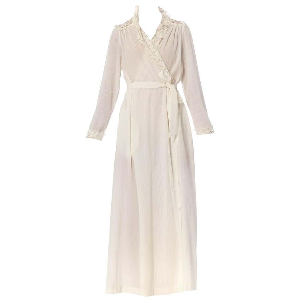 1970S CHRISTIAN DIOR White Cotton and Lace Wrap Dress / Robe at 1stDibs ...