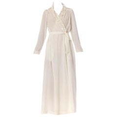 Vintage 1970S CHRISTIAN DIOR White Cotton & Lace Wrap Dress / Robe