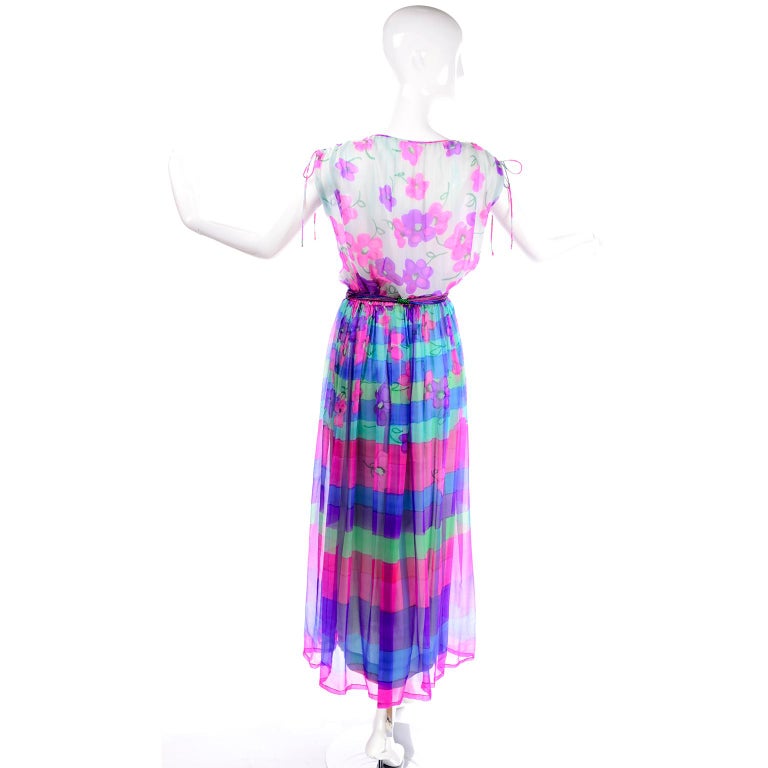 1970s Christian Rupert Pink and Purple Floral and Stripe