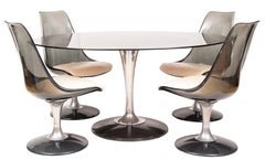 1970s Chromcraft Smoked Glass and Lucite Oval Tulip Dining Table and 4 Chairs