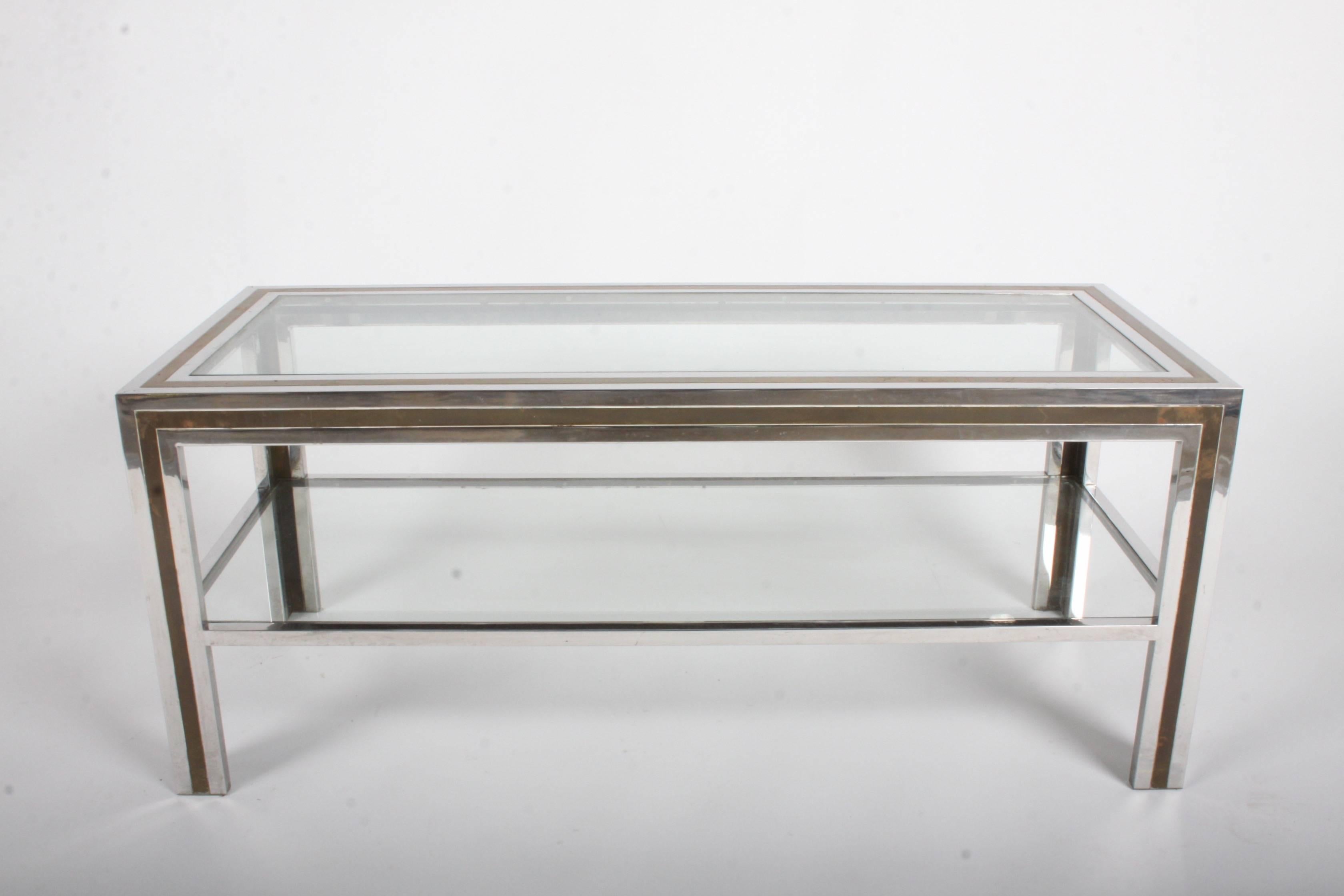 Romeo Rega Hollywood Regency Style 1970s Chrome and Brass Coffee Table For Sale 2