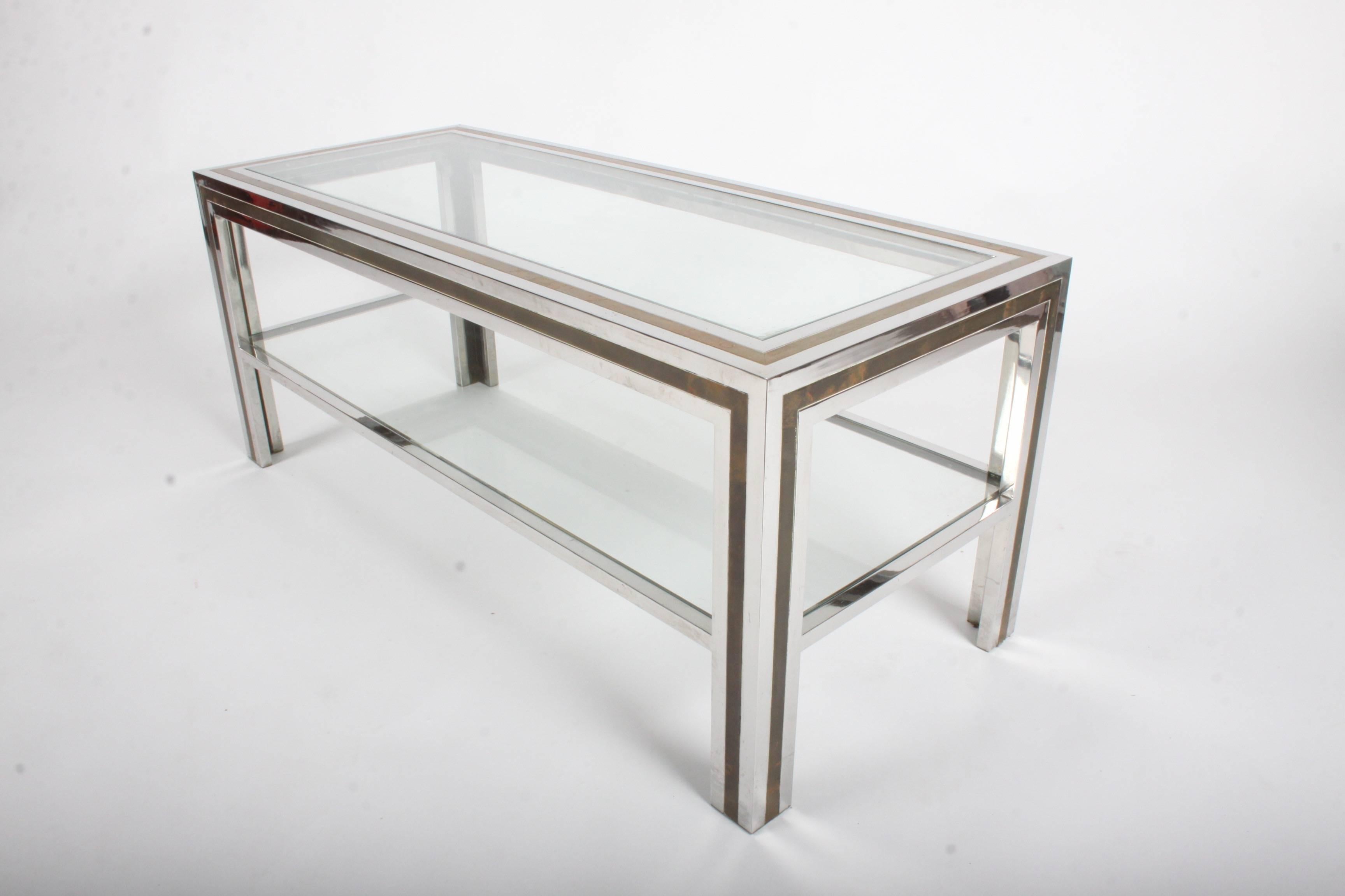 Late 20th Century Romeo Rega Hollywood Regency Style 1970s Chrome and Brass Coffee Table For Sale