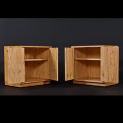 1970s Chrome Accent John Stuart Hickory Commode Nightstands with Caned Facade