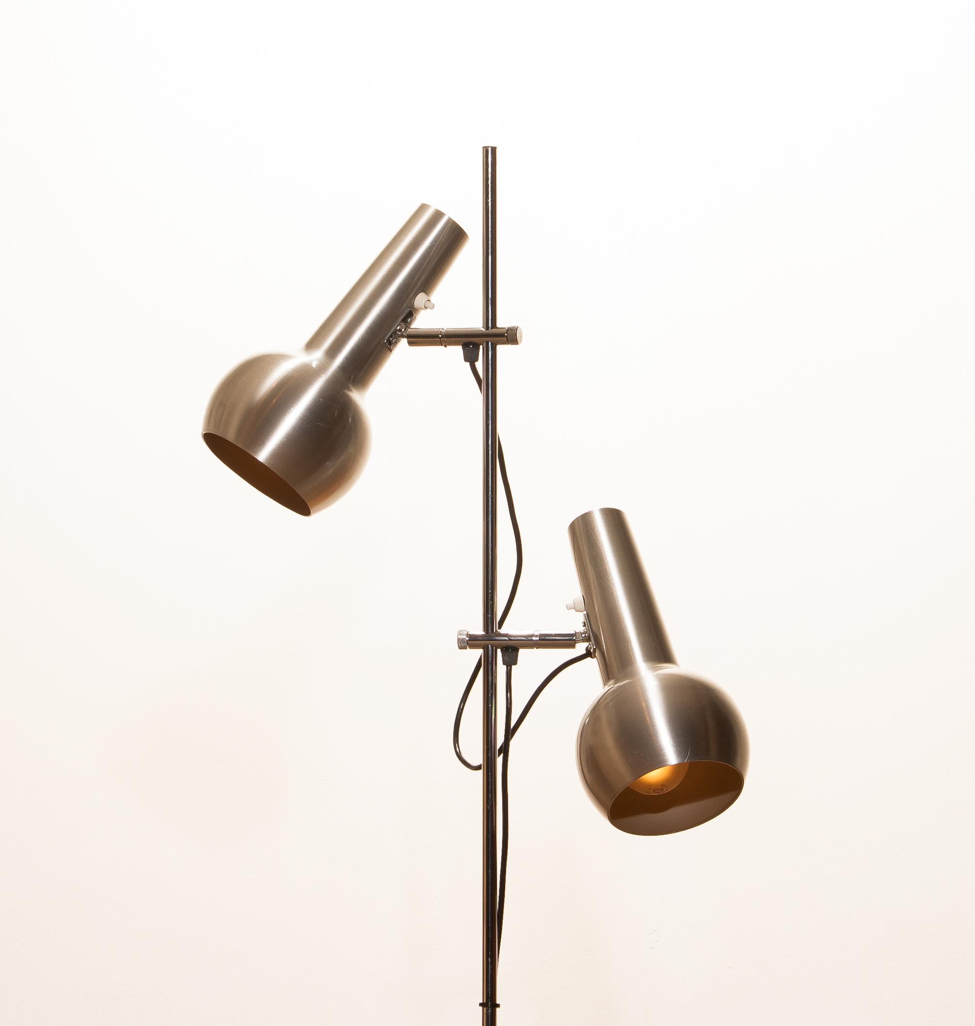 Central American 1970s, Chrome and Aluminium Double Shade Floor Lamp by Koch & Lowy