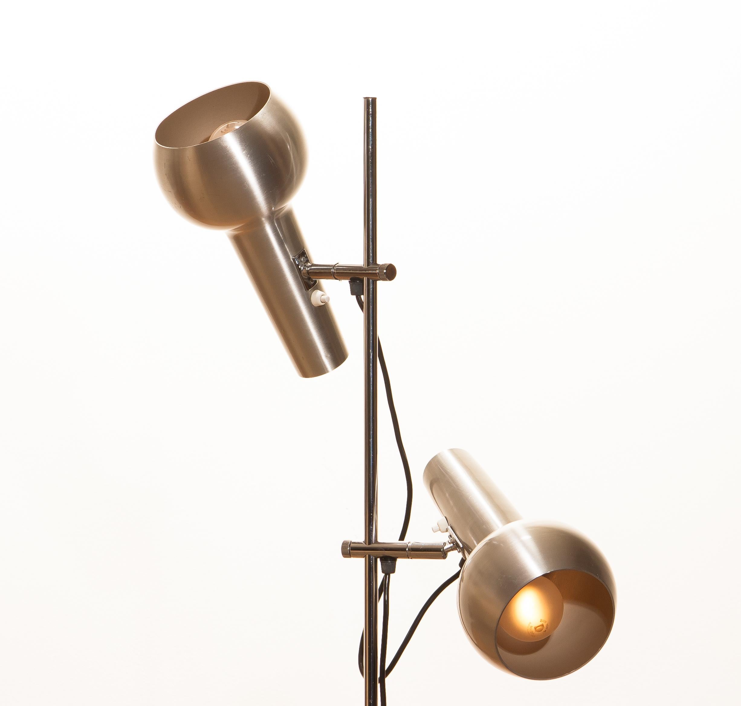1970s, Chrome and Aluminum Double Shade Floor Lamp by Koch & Lowy 1