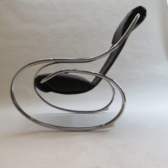 1970s Chrome and Black Leather Sculptural Rocking Chair by Heals
