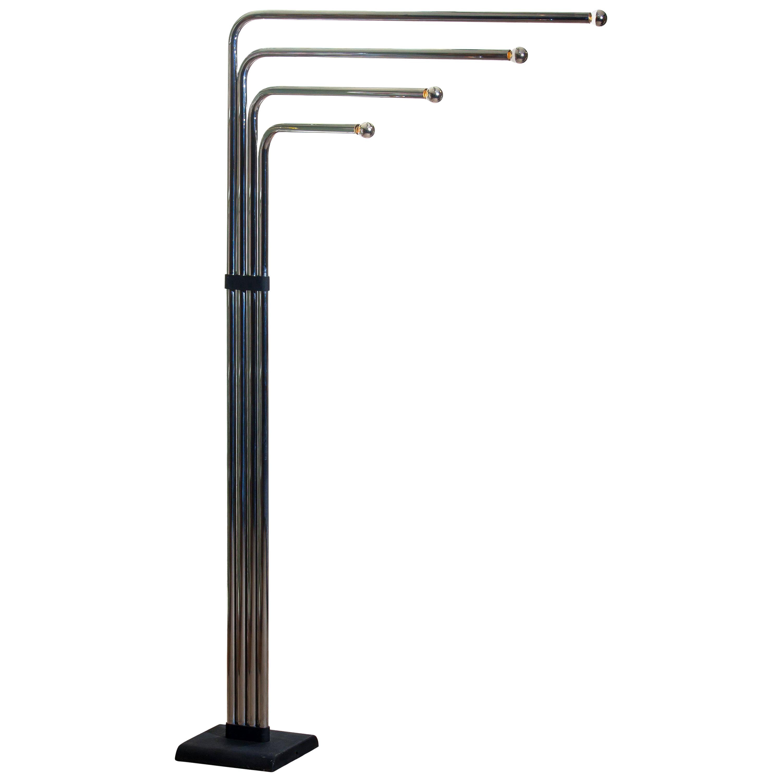 Space Age 1970s Chrome and Black Tube Floor Lamp by Goffredo Reggiani for Reggiani, Italy