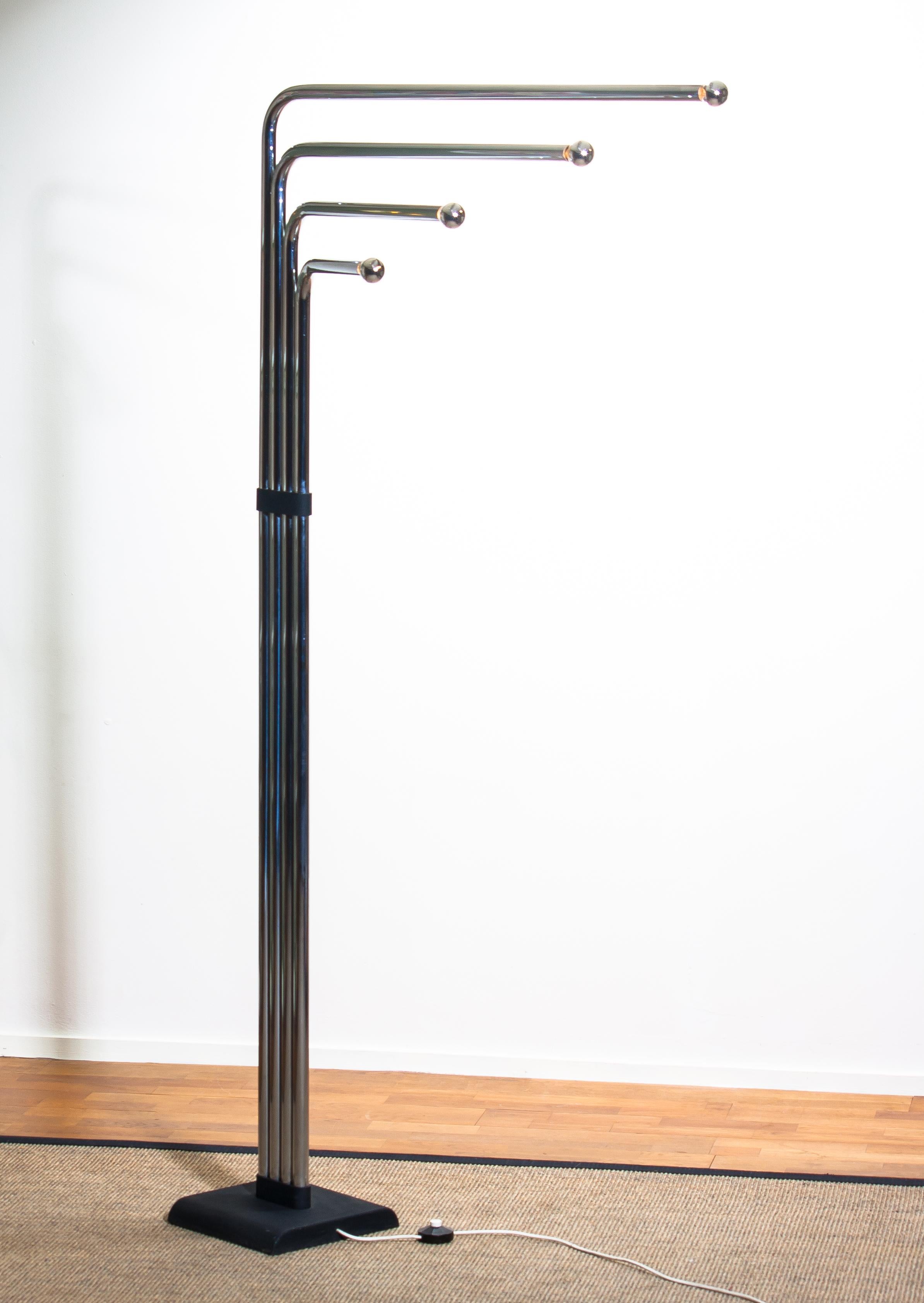 Late 20th Century 1970s Chrome and Black Tube Floor Lamp by Goffredo Reggiani for Reggiani, Italy