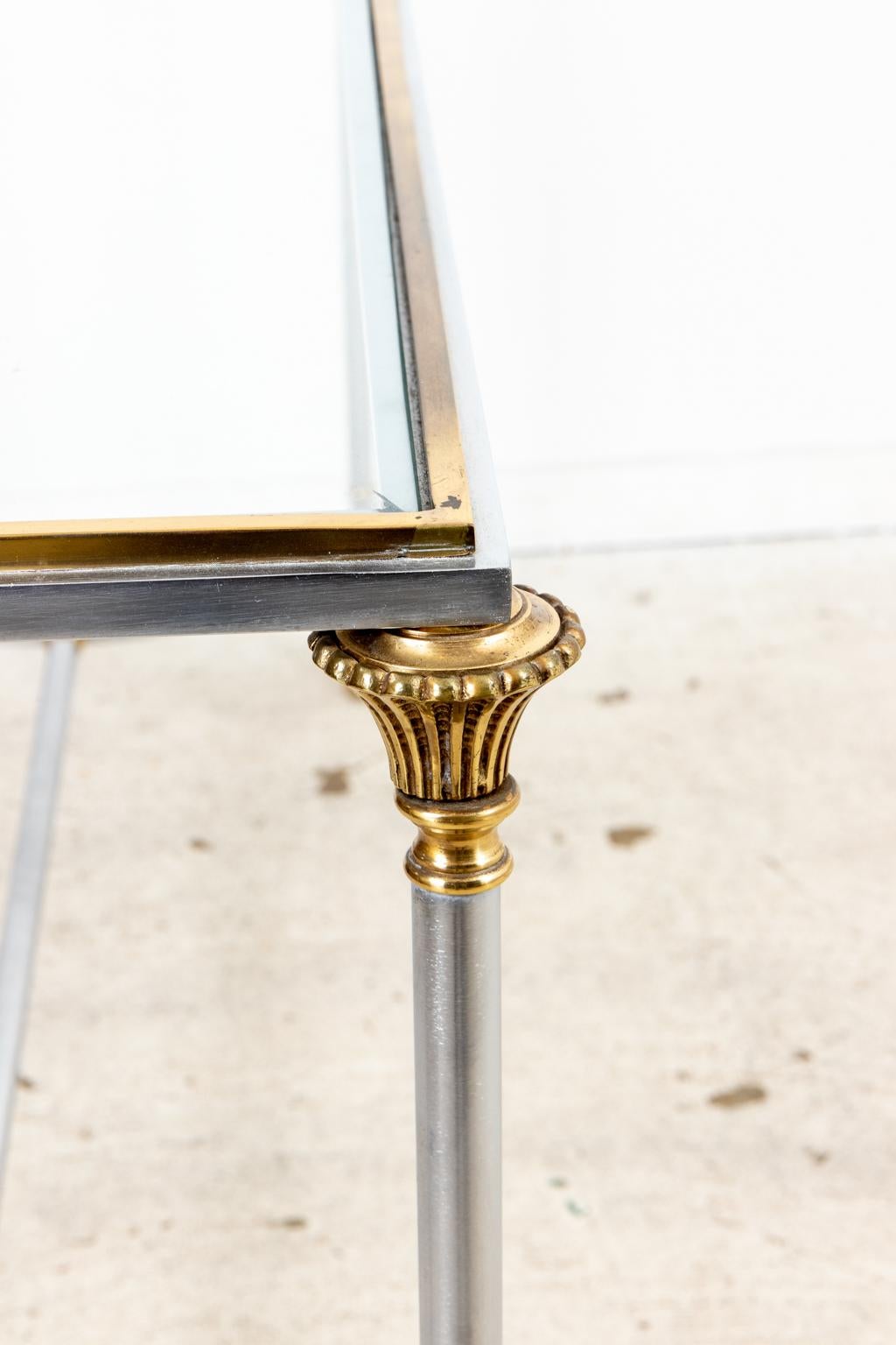 Late 20th Century 1970s Chrome and Brass Console Table with Glass Top