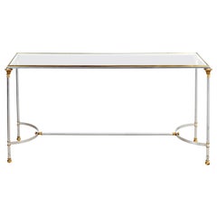 Table console en chrome et laiton des années 1970 avec plateau en verre
