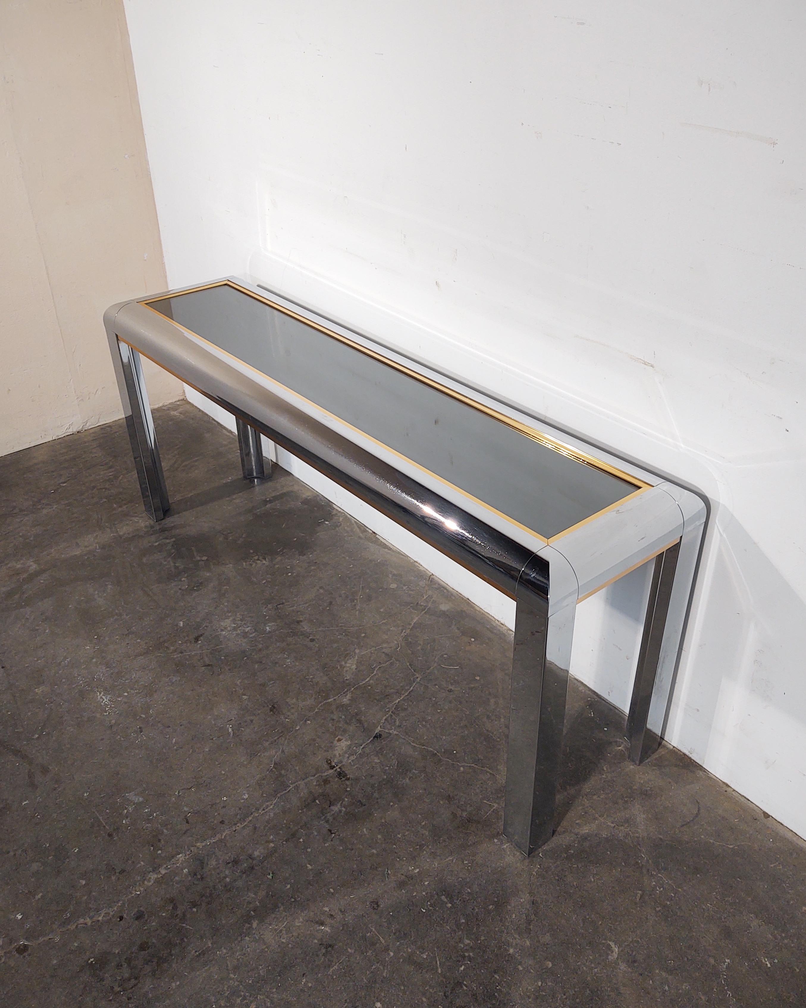 Mid-Century Modern 1970s Chrome Console Table with Smoky Mirror Top by Milo Baughman
