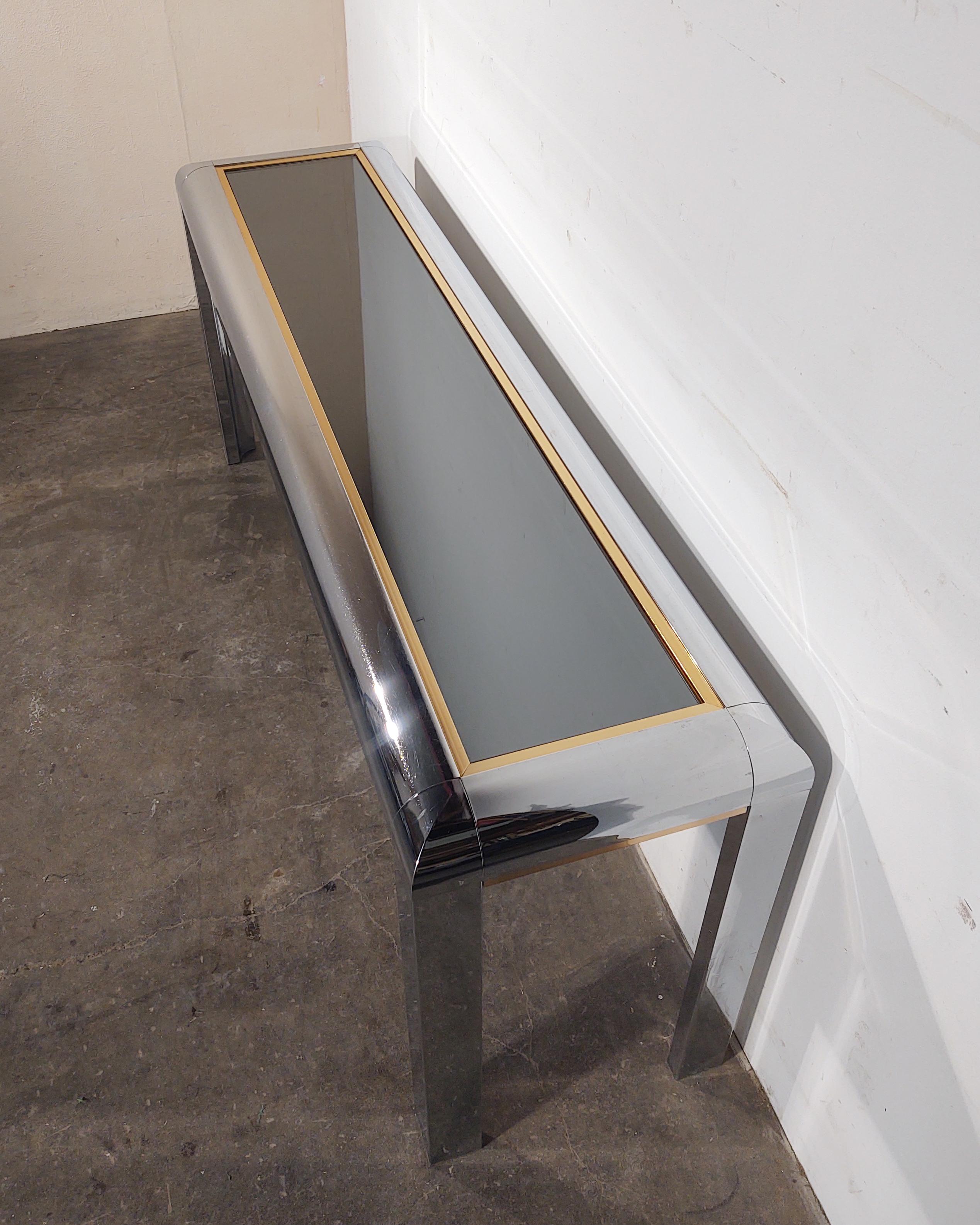 Late 20th Century 1970s Chrome Console Table with Smoky Mirror Top by Milo Baughman