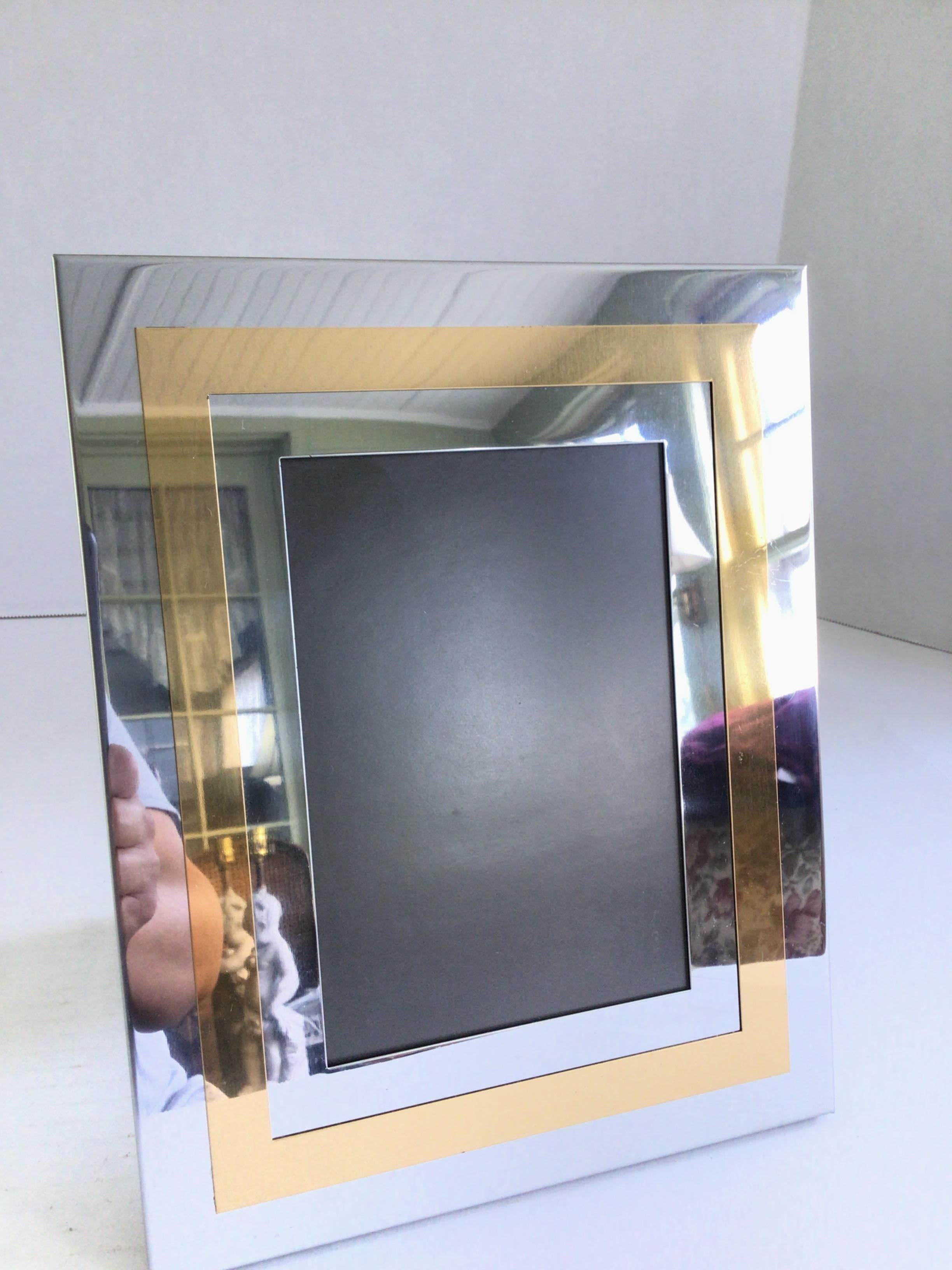 Late 20th Century 1970s Chrome and Brass Picture Frame For Sale