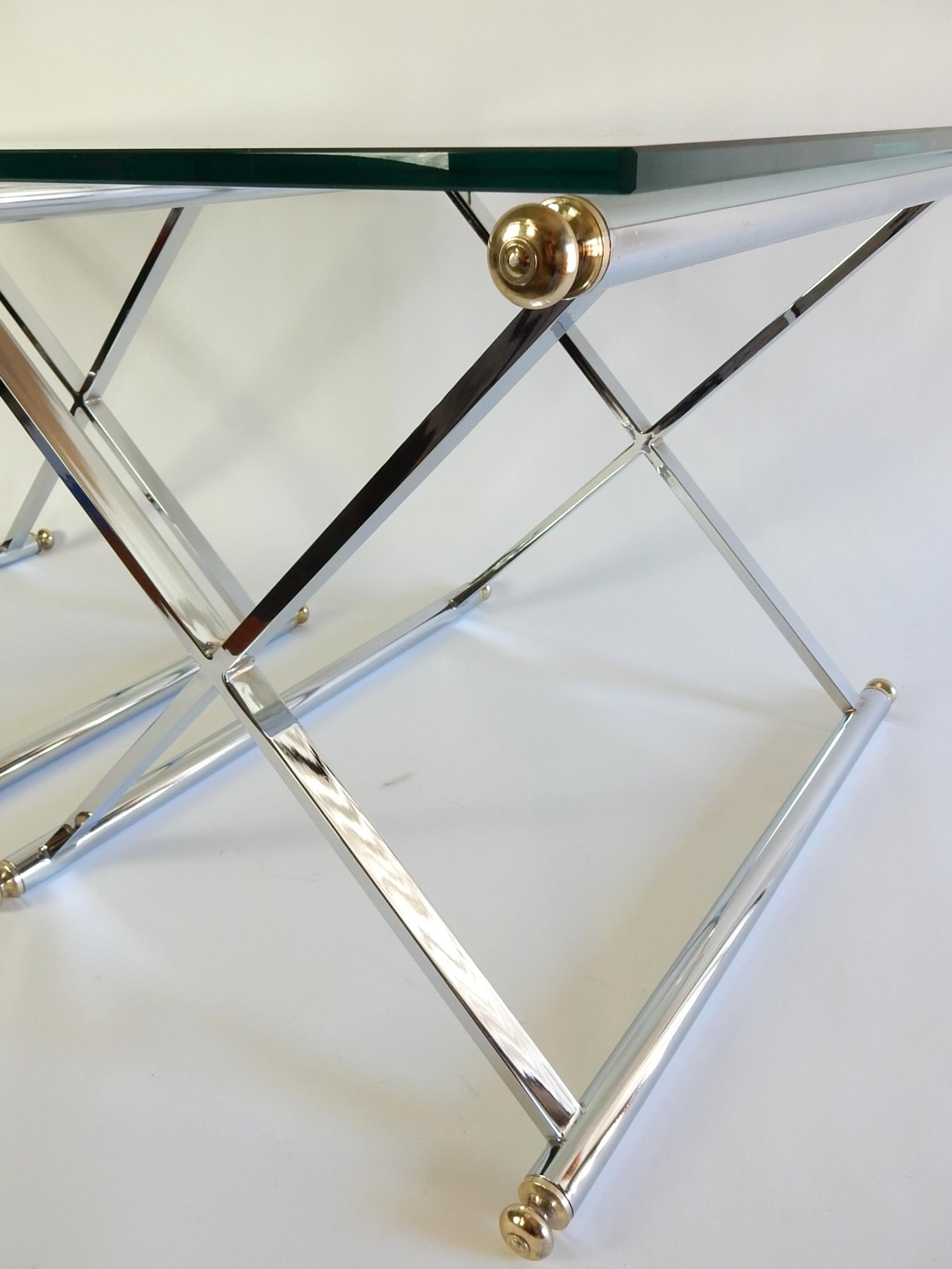 20th Century 1970's Chrome and Brass X Side End Tables