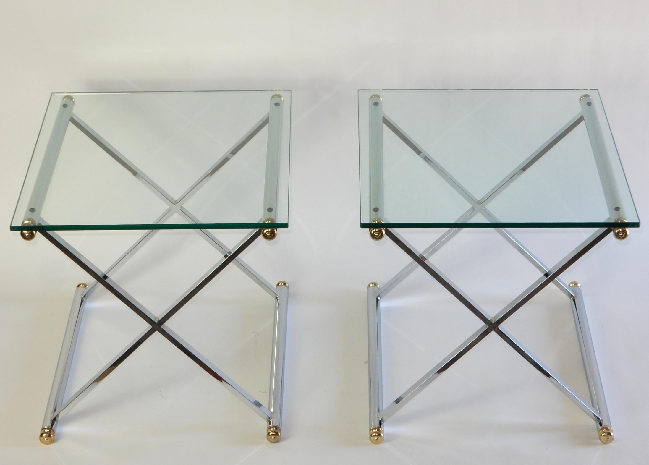 1970's Chrome and Brass X Side End Tables 2