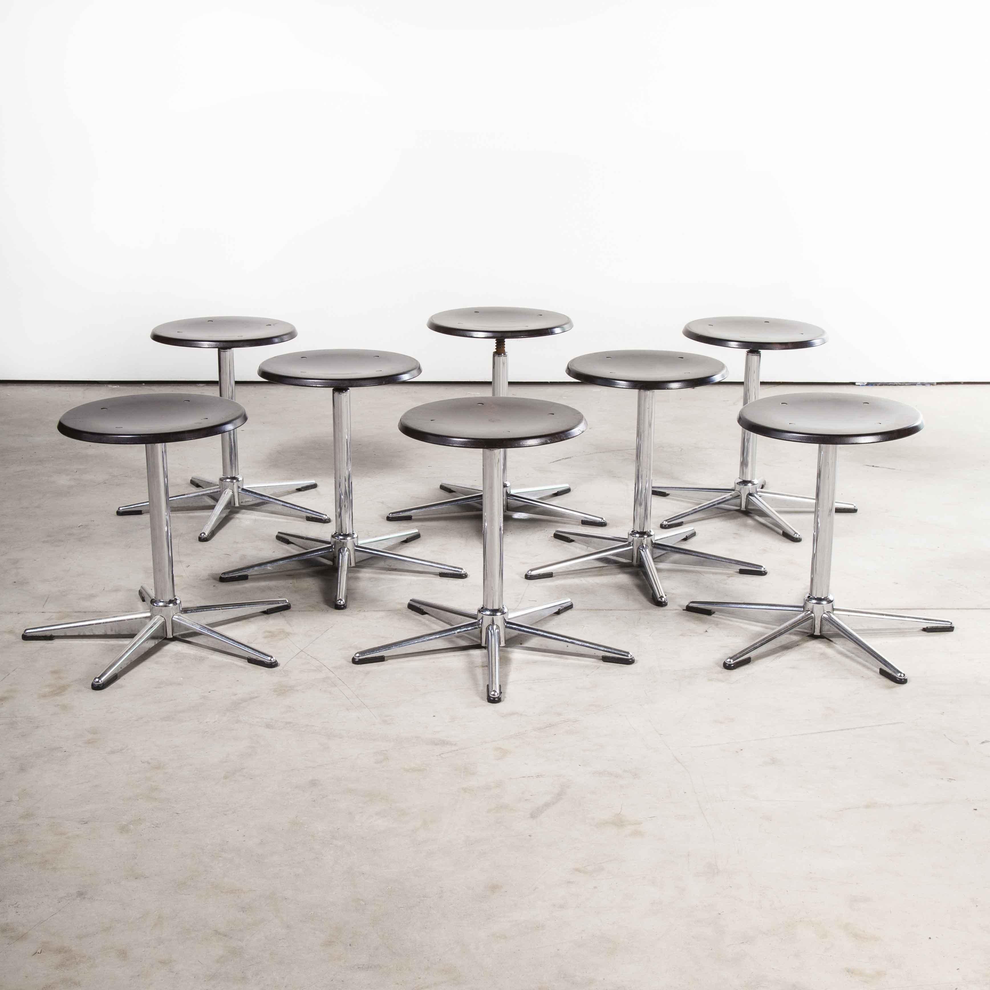 German 1970’s Chrome and Dark Walnut Stools by Pagholz, Set of Eight