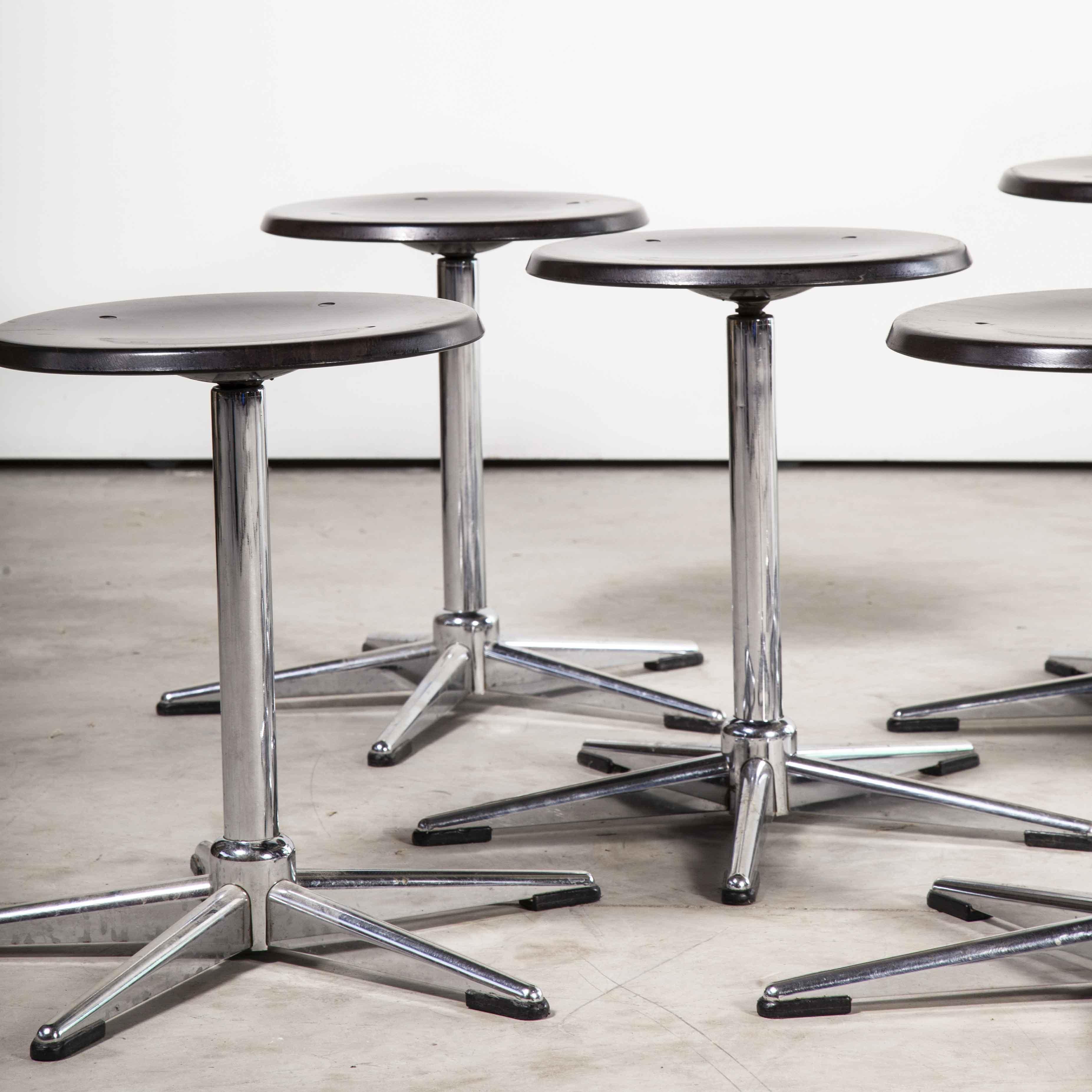 1970’s Chrome and Dark Walnut Stools by Pagholz, Set of Eight In Good Condition In Hook, Hampshire