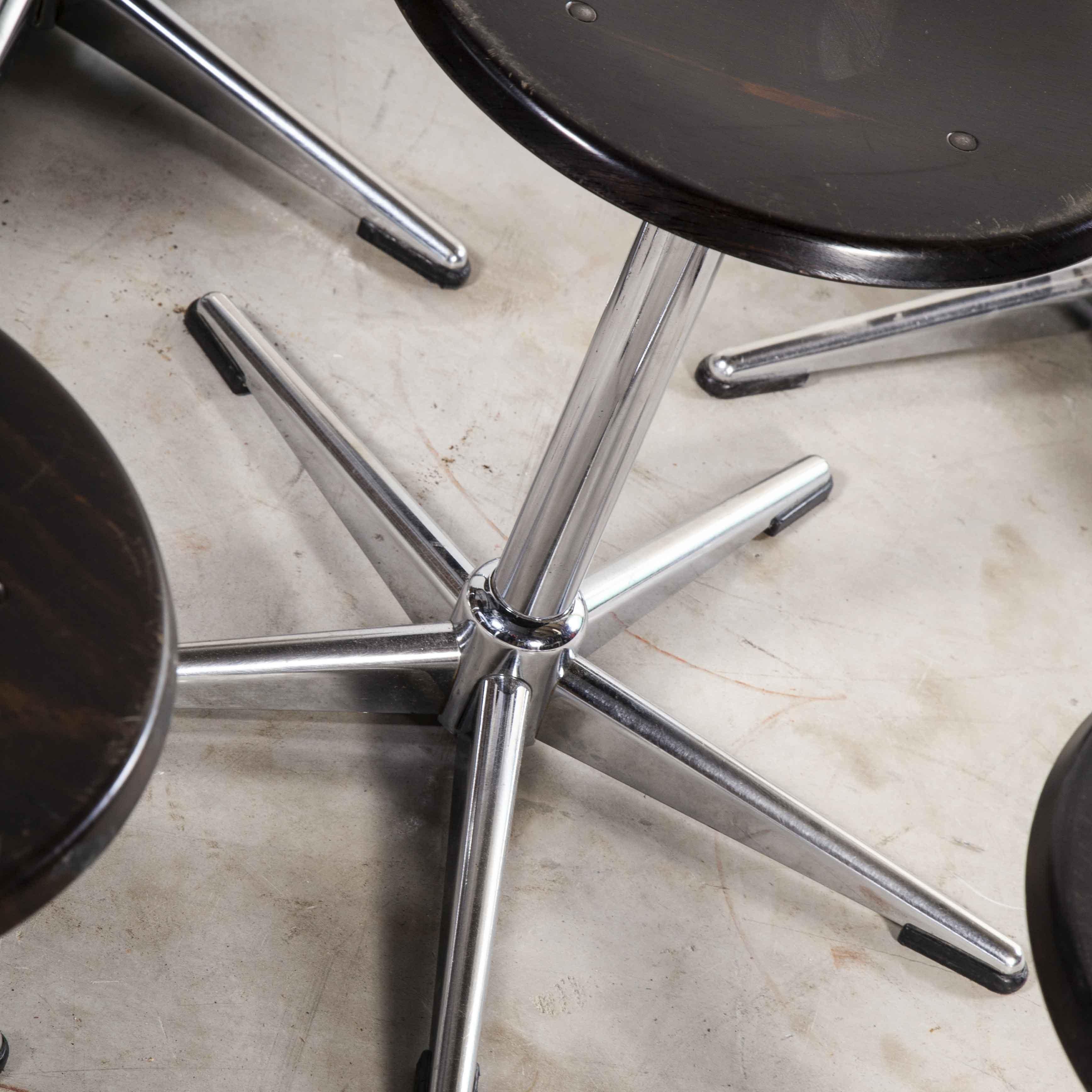 Late 20th Century 1970’s Chrome and Dark Walnut Stools by Pagholz, Set of Eight