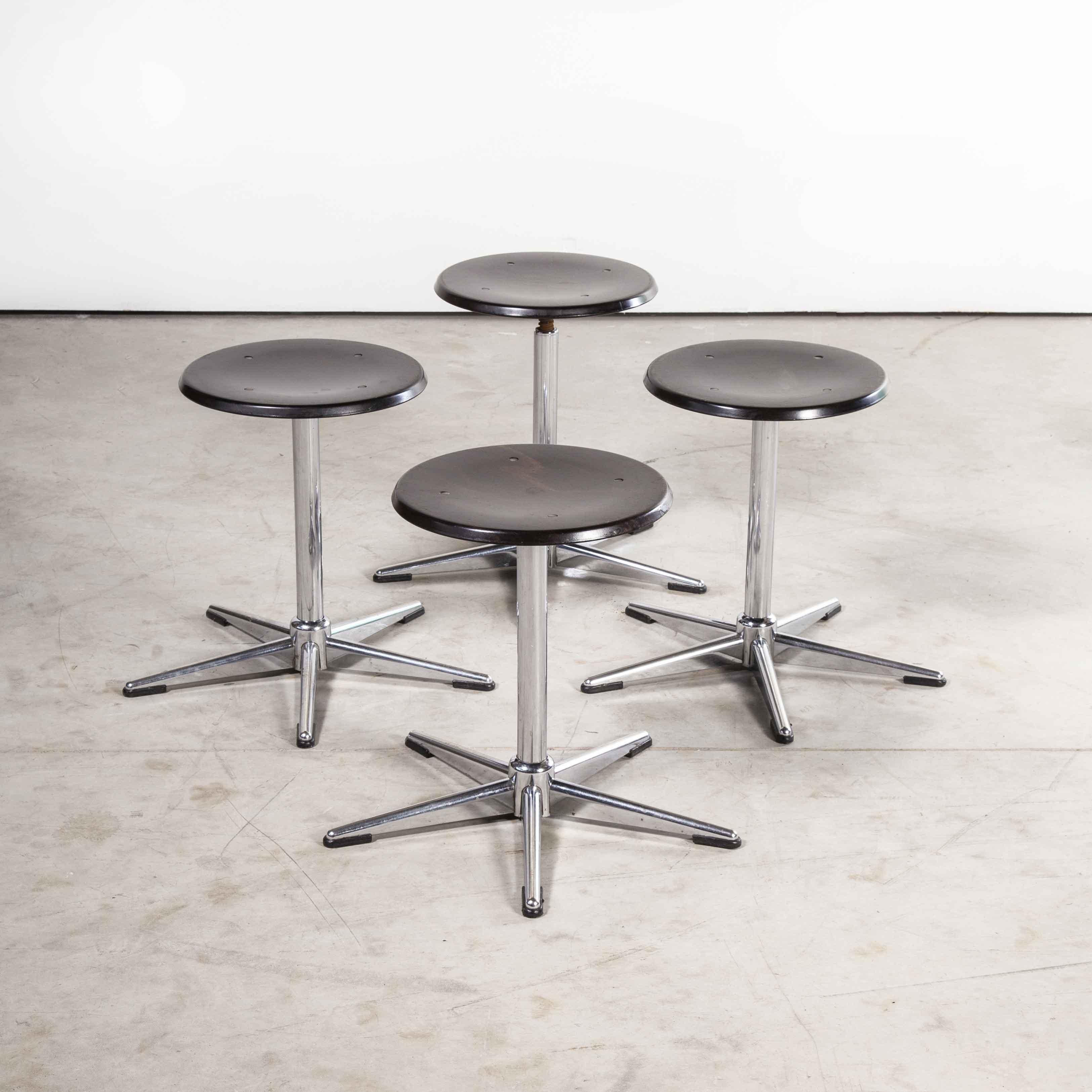 German 1970’s Chrome and Dark Walnut Stools by Pagholz, Set of Four