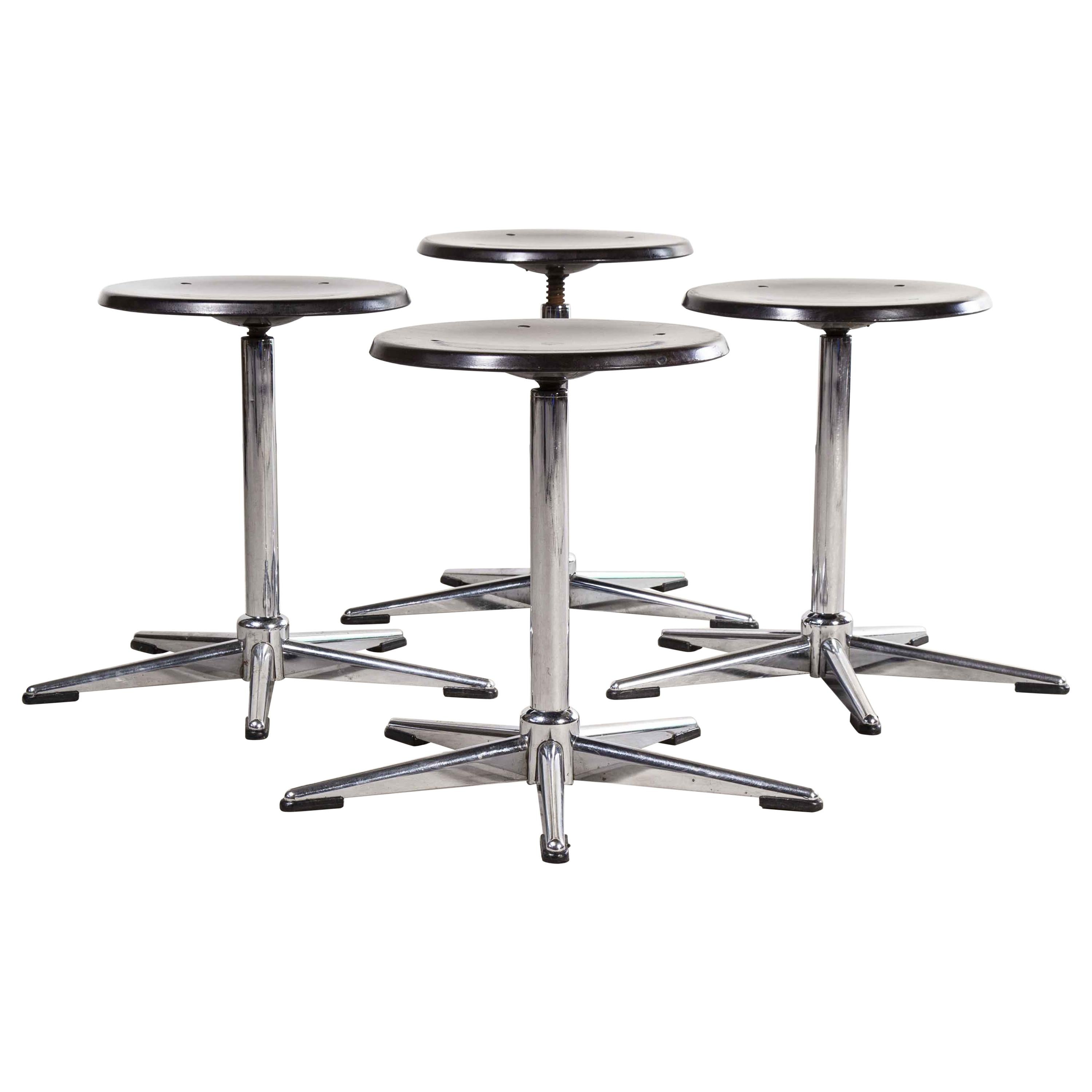 1970’s Chrome and Dark Walnut Stools by Pagholz, Set of Four