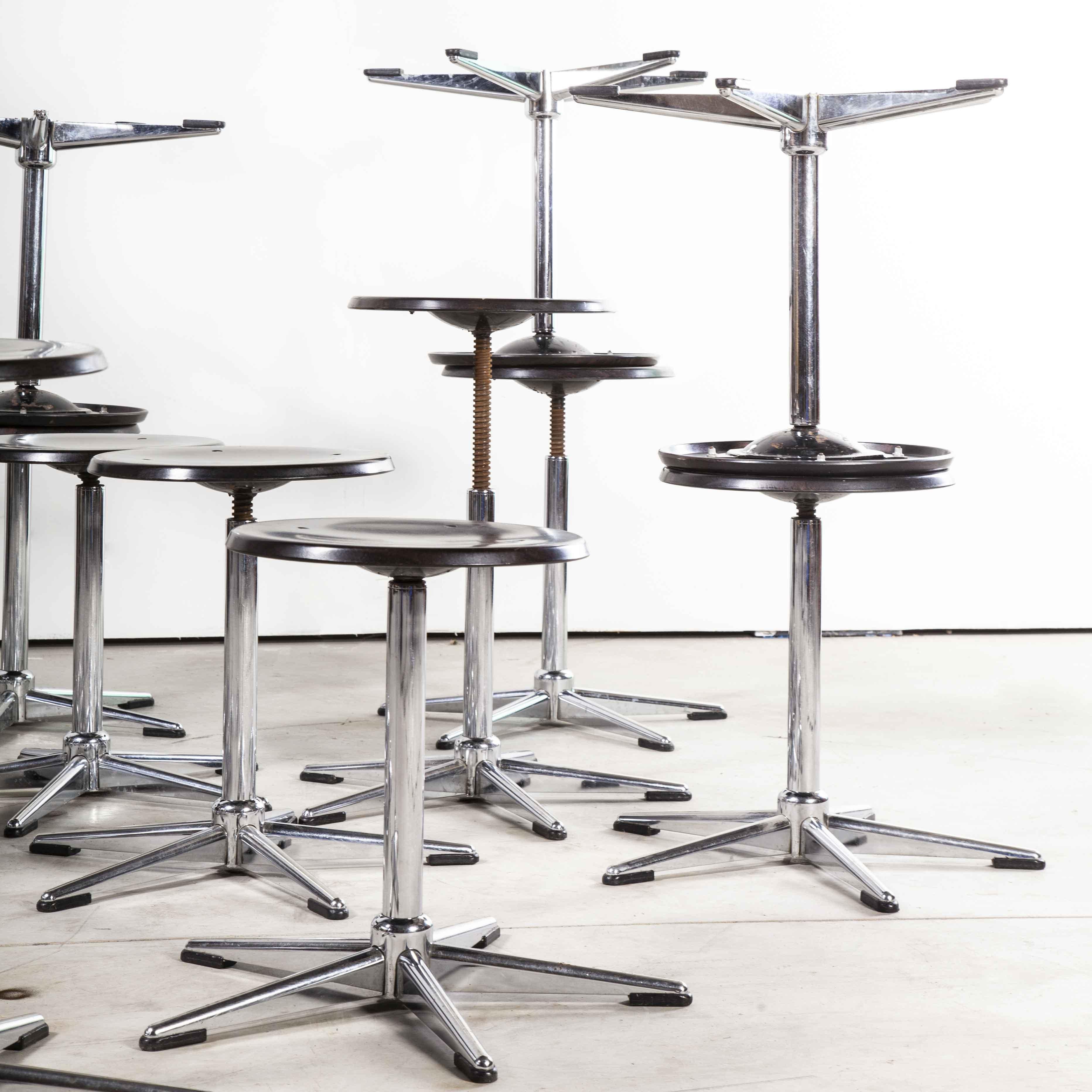 German 1970’s Chrome and Dark Walnut Stools by Pagholz, Various Quantities Available