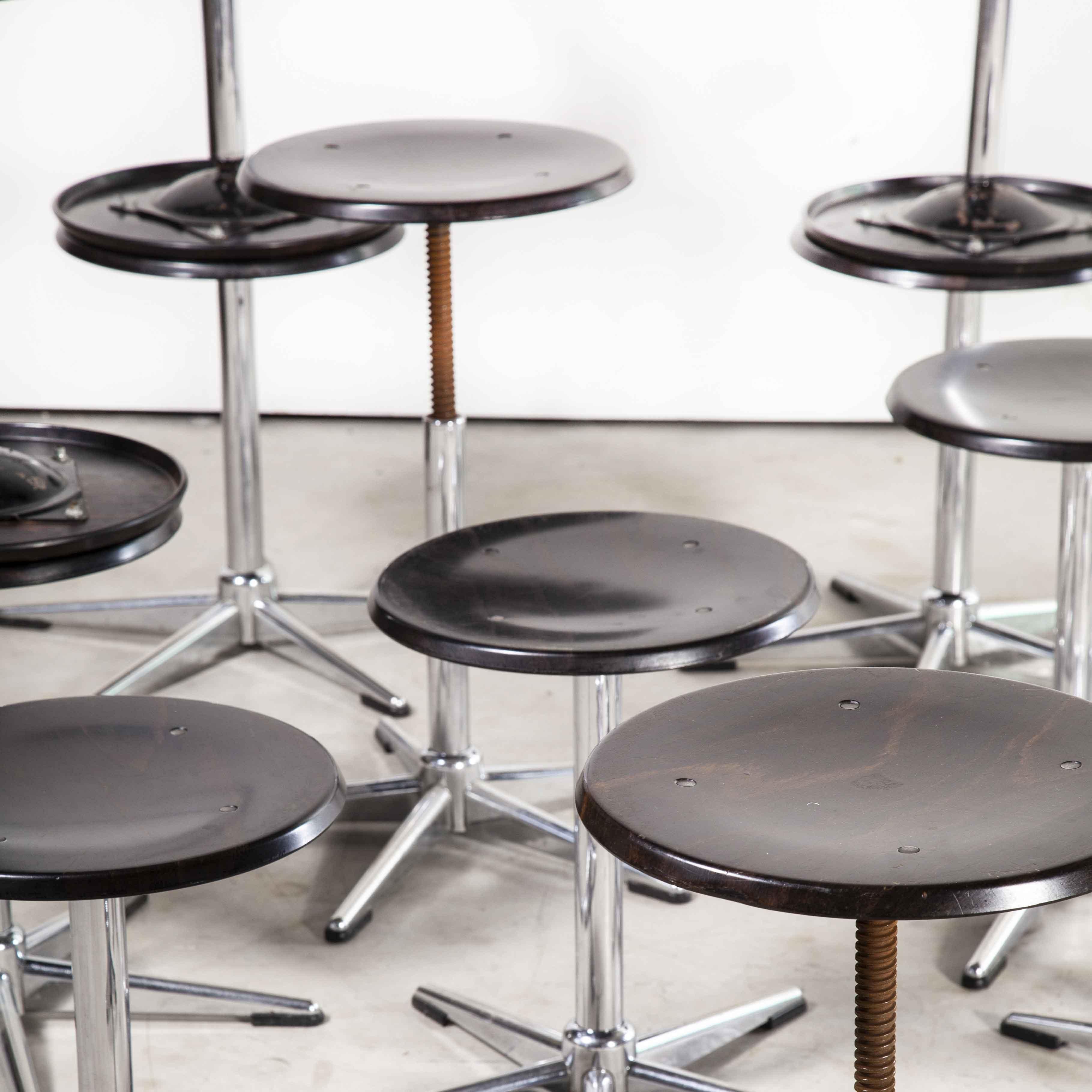 1970’s Chrome and Dark Walnut Stools by Pagholz, Various Quantities Available In Good Condition In Hook, Hampshire