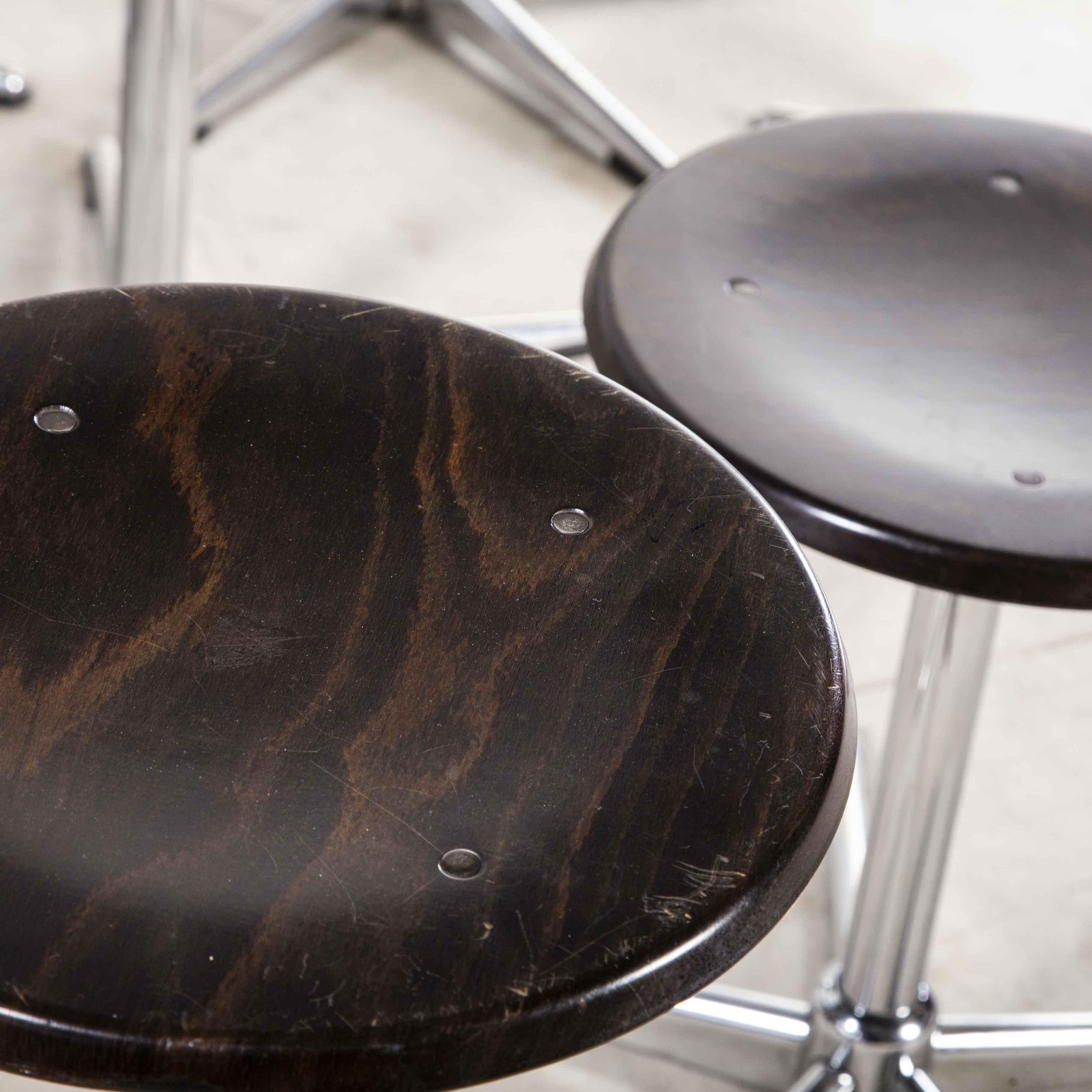 1970’s Chrome and Dark Walnut Stools by Pagholz, Various Quantities Available 1