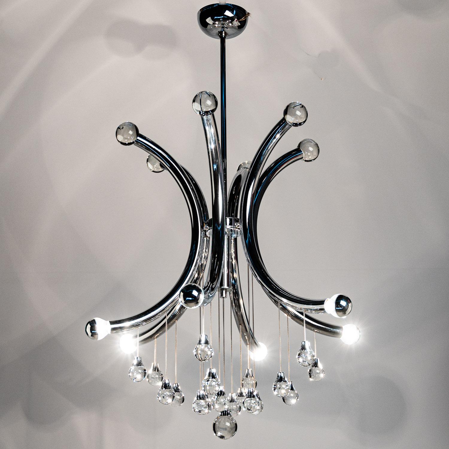 1970s Chrome and Glass Chandelier by Sciolari  For Sale 7