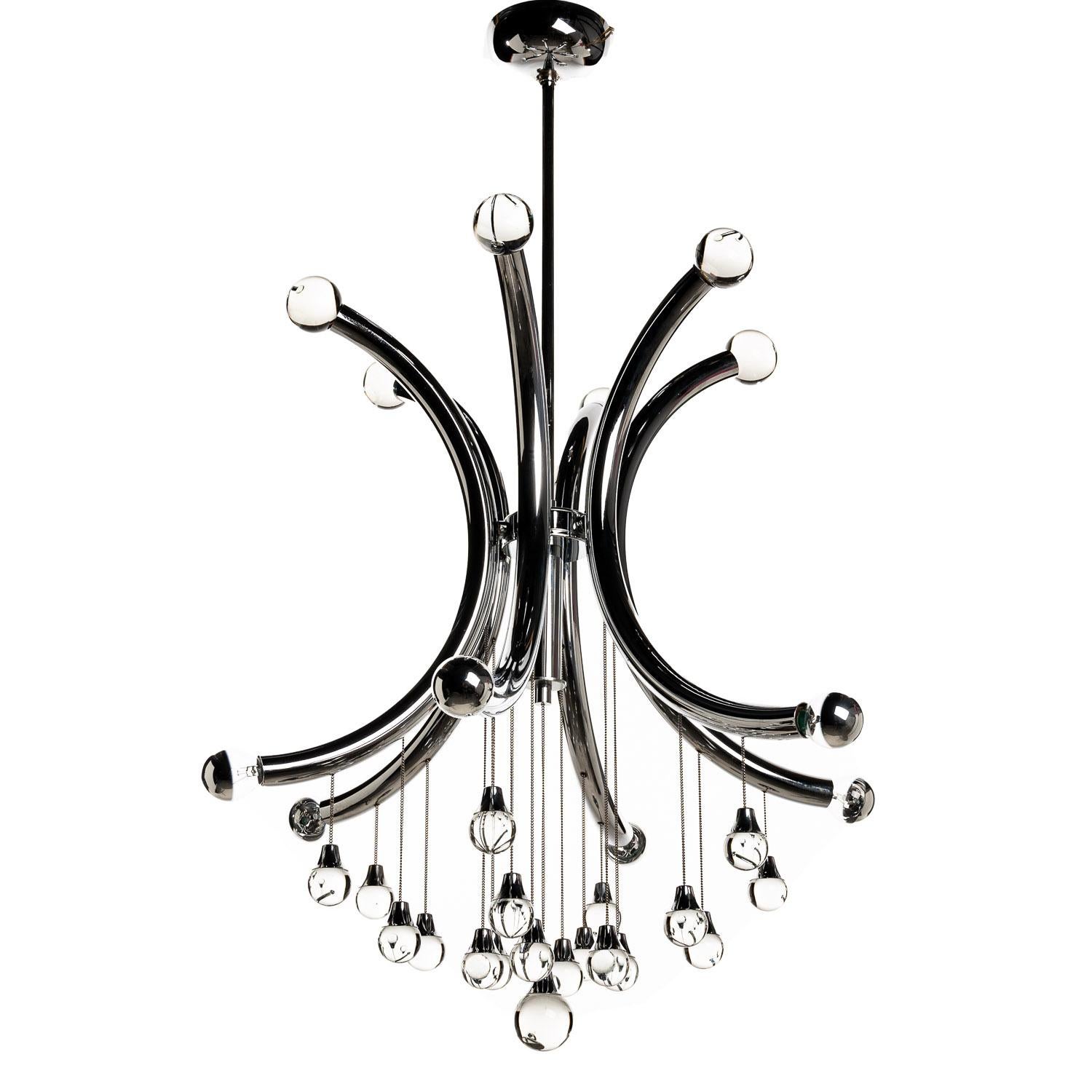 1970s Chrome and Glass Chandelier by Sciolari  For Sale 12