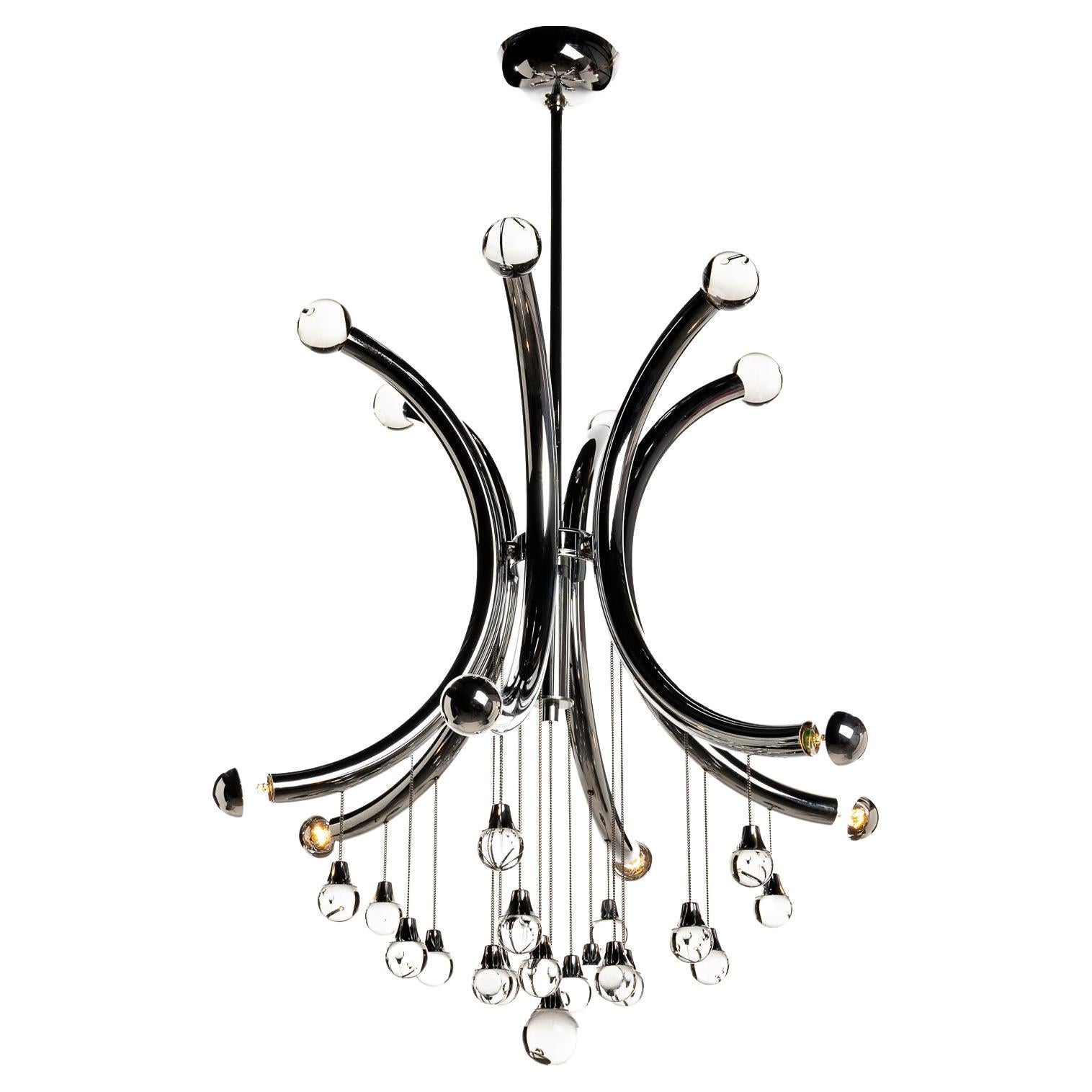1970s Chrome and Glass Chandelier by Sciolari  For Sale
