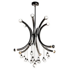 Vintage 1970s Chrome and Glass Chandelier by Sciolari 