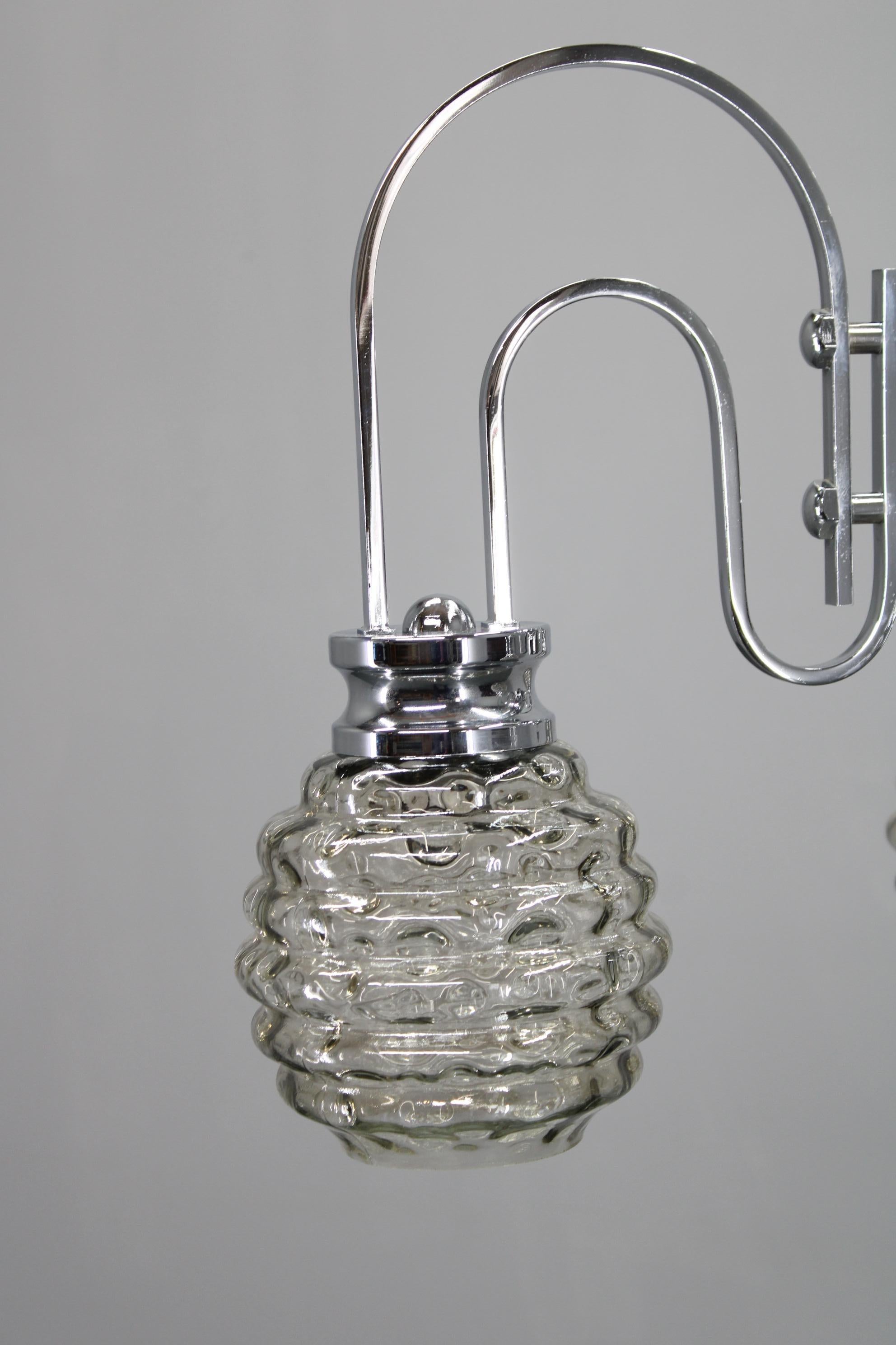 Mid-Century Modern 1970s Chrome and Glass Chandelier, Italy For Sale