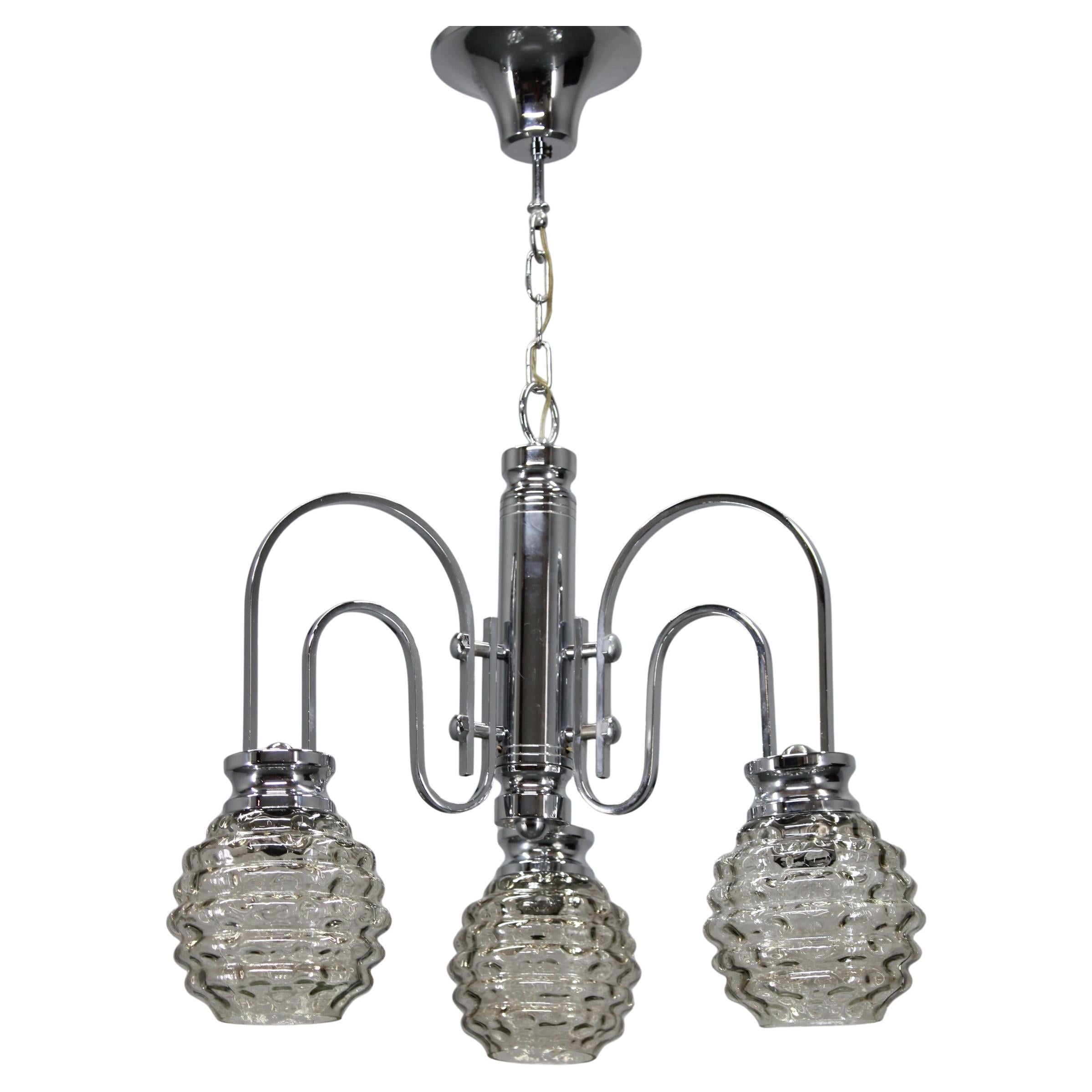 1970s Chrome and Glass Chandelier, Italy