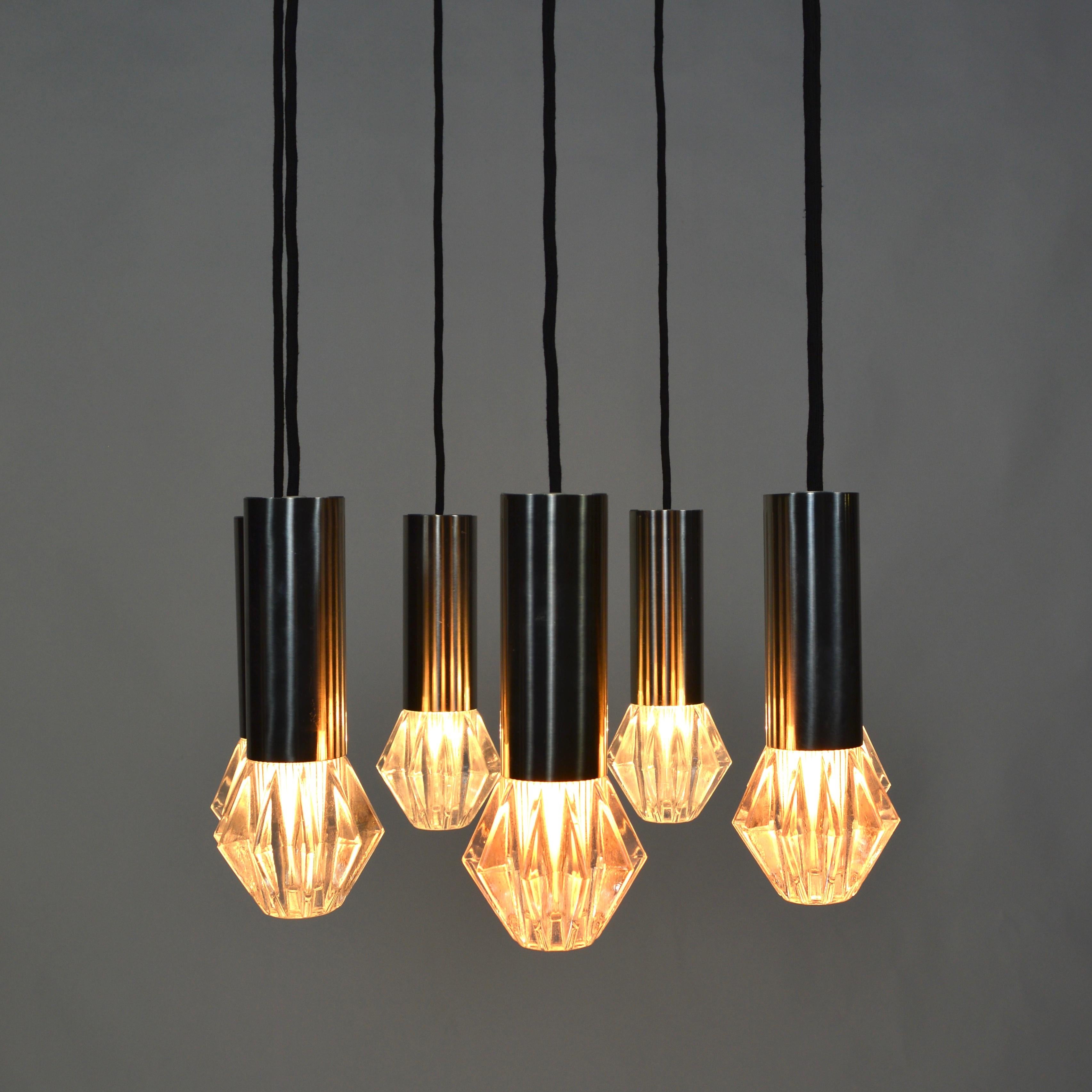 Mid-Century Modern 1970s Chrome and Glass Chandelier, Netherlands For Sale
