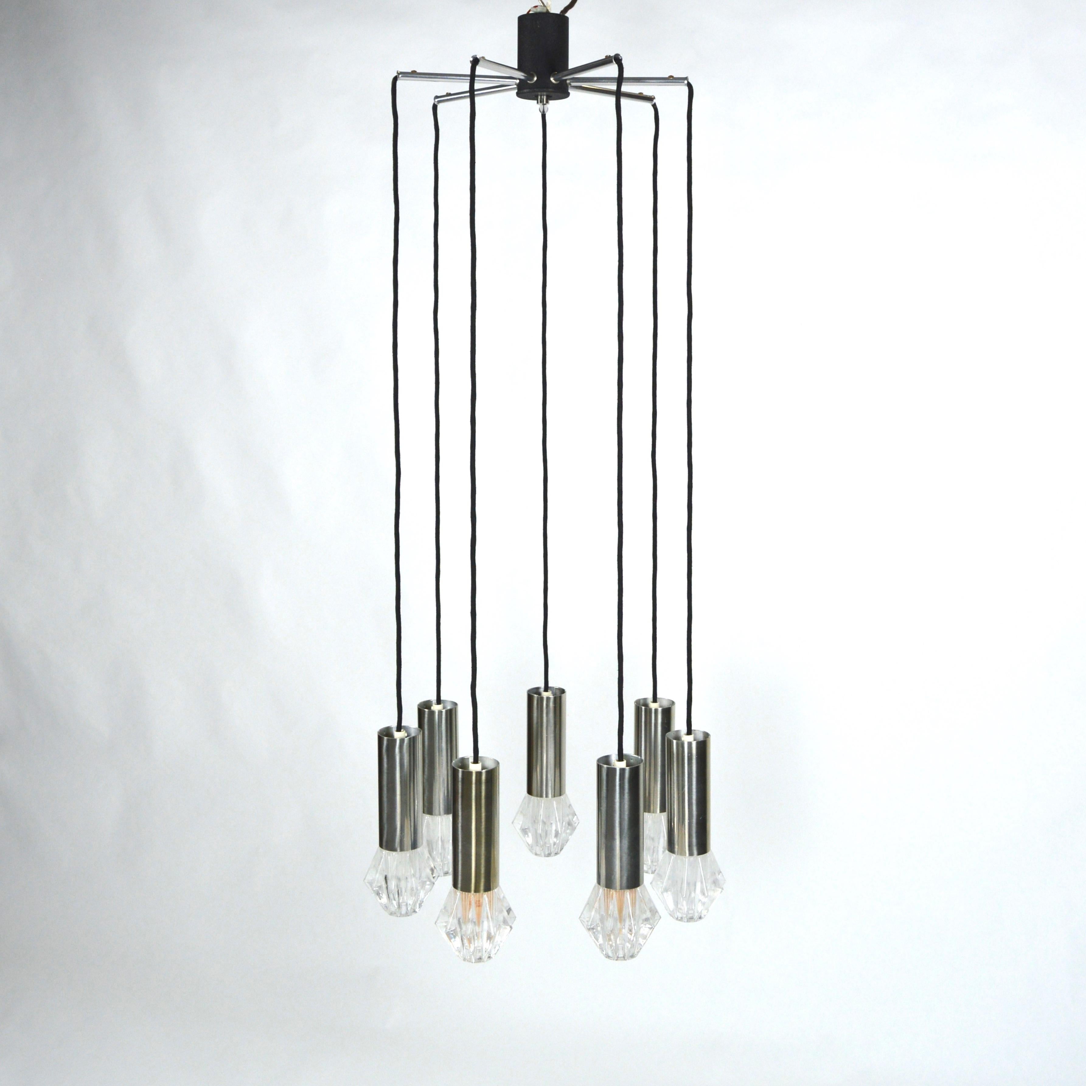 1970s Chrome and Glass Chandelier, Netherlands For Sale 2