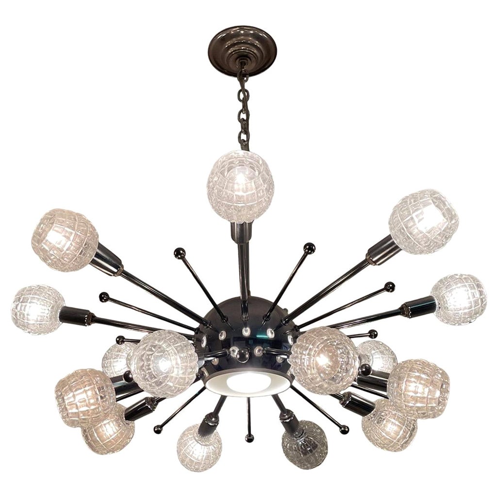 Lampadario Sputnik in vetro e cromo degli anni '70