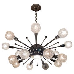 Lampadario Sputnik in vetro e cromo degli anni '70