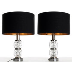 1970s Chrome and Glass Table light Attributed to Peill & Putzler