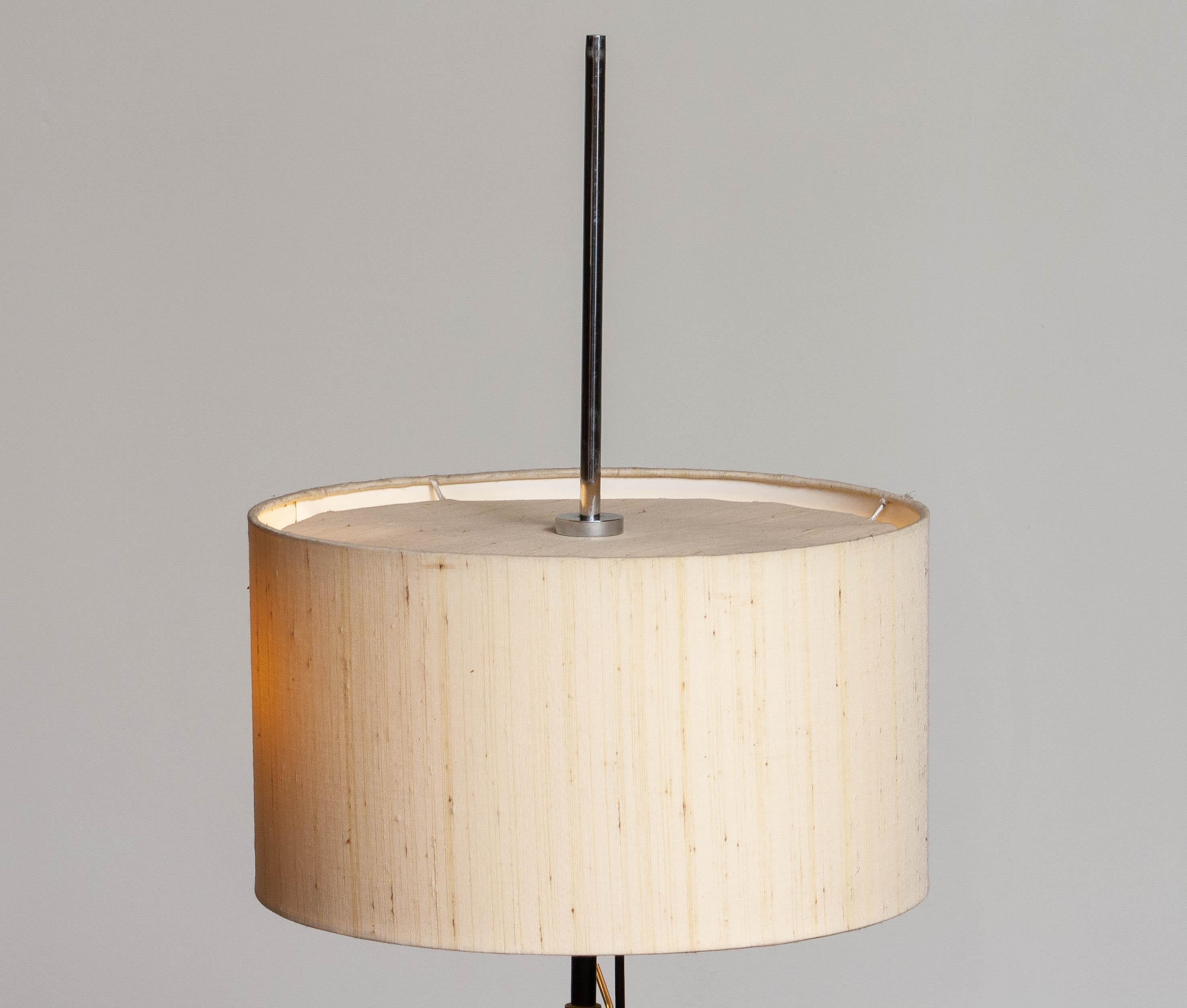 1970's Chrome and Grass-Cloth Modernist Italian Star Base Adjustable Floor Lamp 1