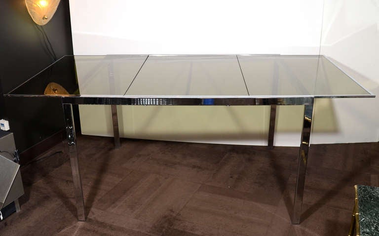 Mid-Century Modern 1970s Chrome and Grey Glass Extension Dining Table for DIA