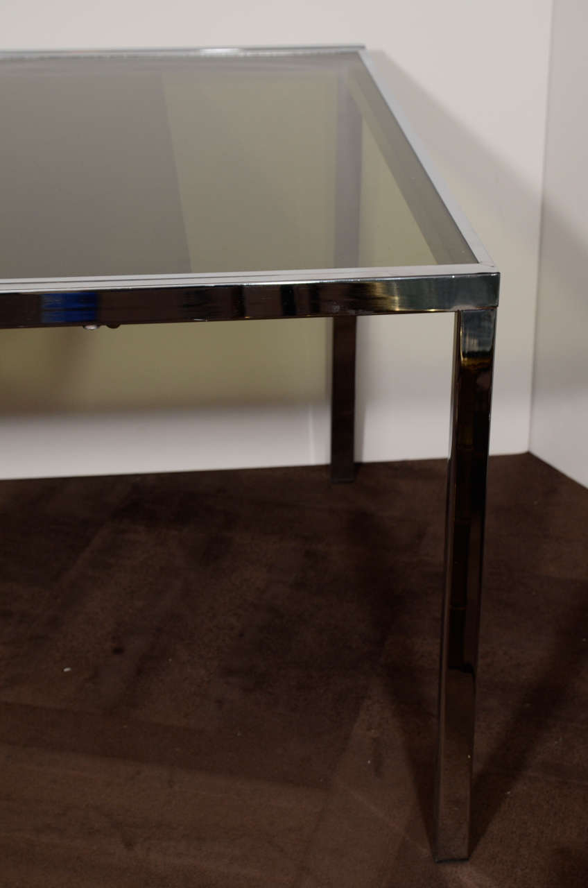 American 1970s Chrome and Grey Glass Extension Dining Table for DIA