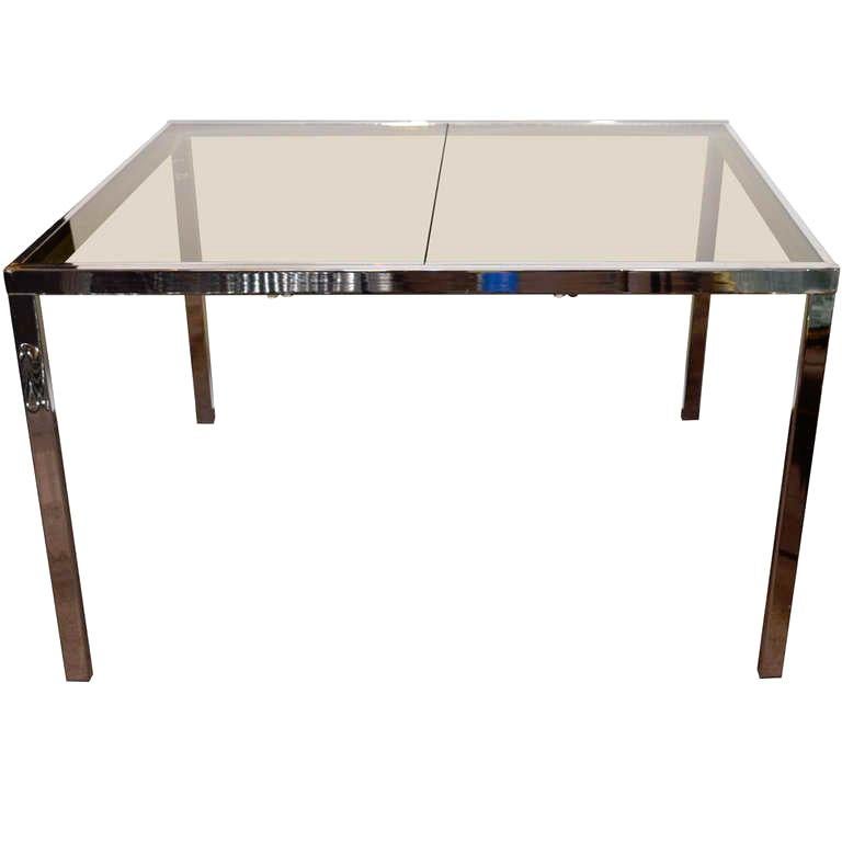 1970s Chrome and Grey Glass Extension Dining Table for DIA