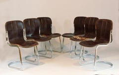 1970s Chrome and Leather Dining Chairs by Willy Rizzo for Cindue, Set of 6
