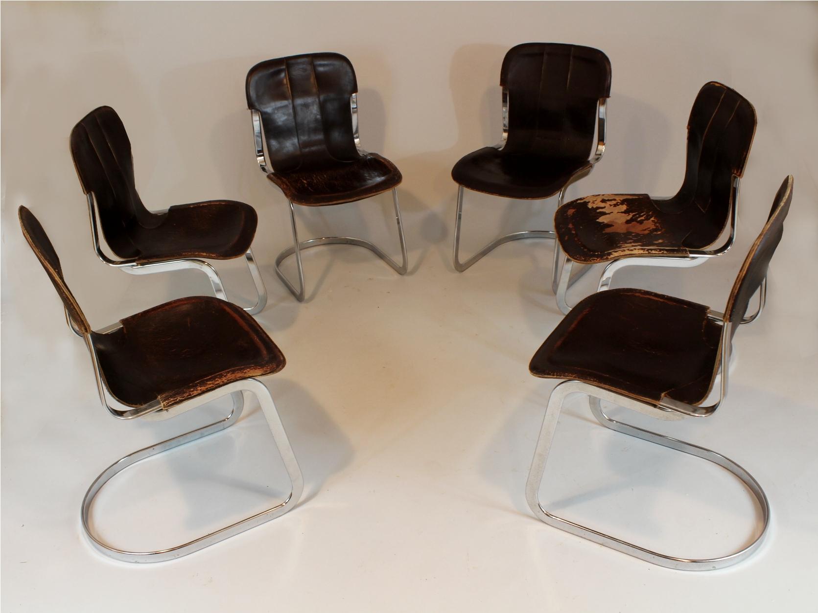 Modern 1970s Chrome and Leather Dining Chairs by Willy Rizzo for Cindue, Set of 6 For Sale